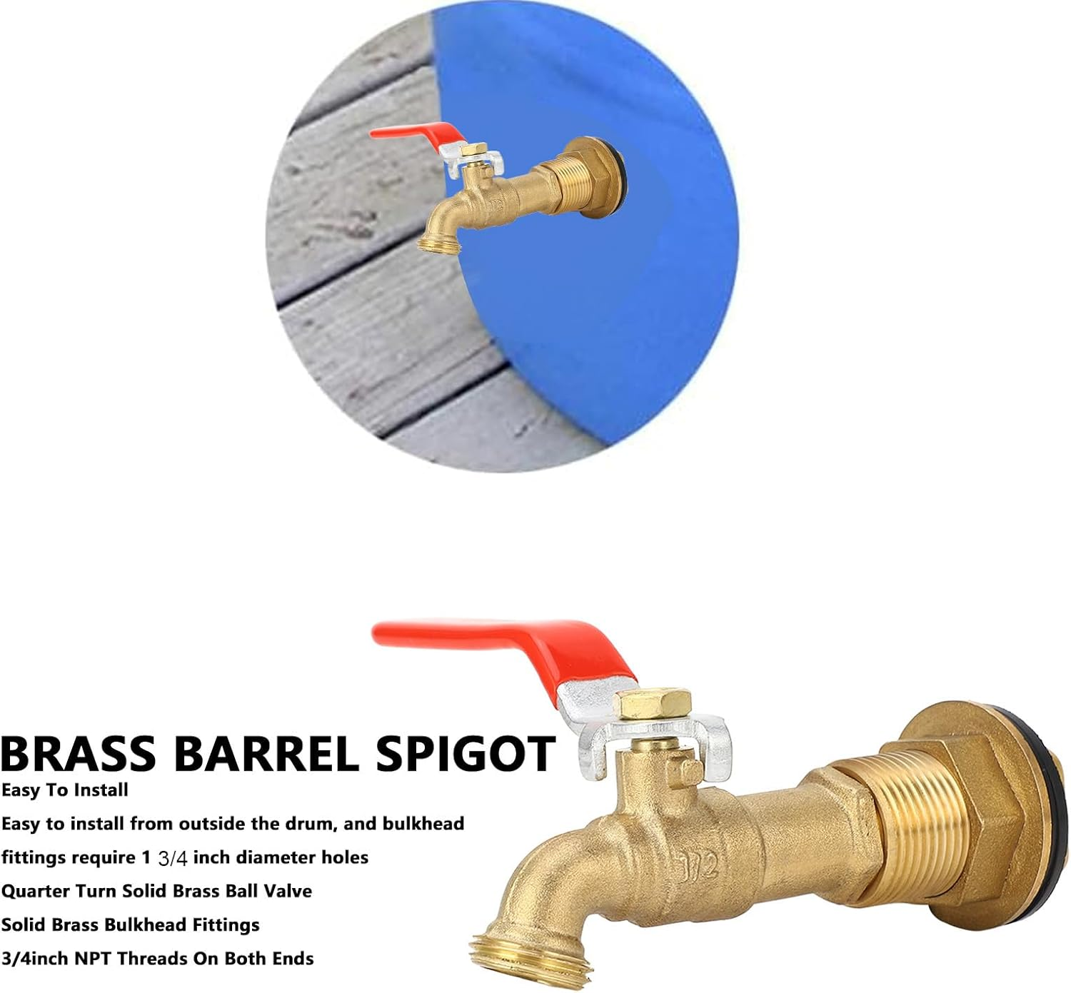 Changor Rain Drum Faucet Valve, Rain Drum Spigot 3/4Inch NPT Female Threads Water Barrel Spigot Kit for Bathtubs image number 4