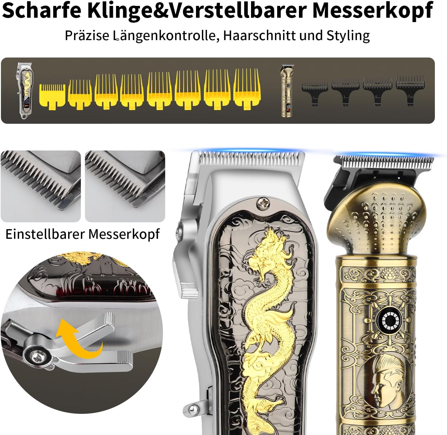 HIENA Pro Fessionelle Hair Trimmer for Men, Cordless Rechargeable Hair Clipper and Trimmer Set, Hair/Beard Trimmer and Electric Care Kit, Nose Hair Trimmer, Hair Trimmer