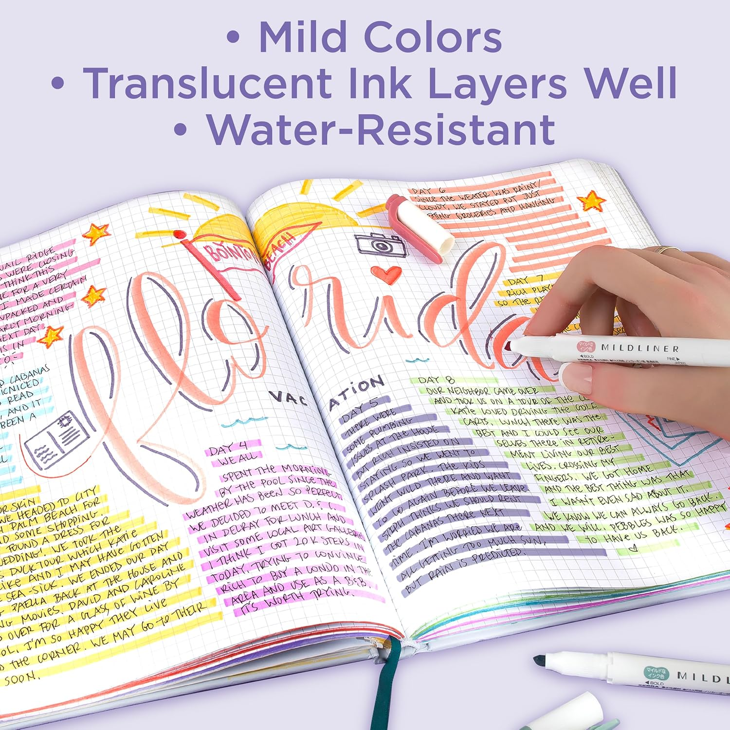 Zebra Pen Mildliner Double Ended Highlighter, Broad and Fine Point Tips, Assorted Neutral Vintage Ink Colors, 5-Pack, (78605) - 5, Midnight Hibiscus image number 3