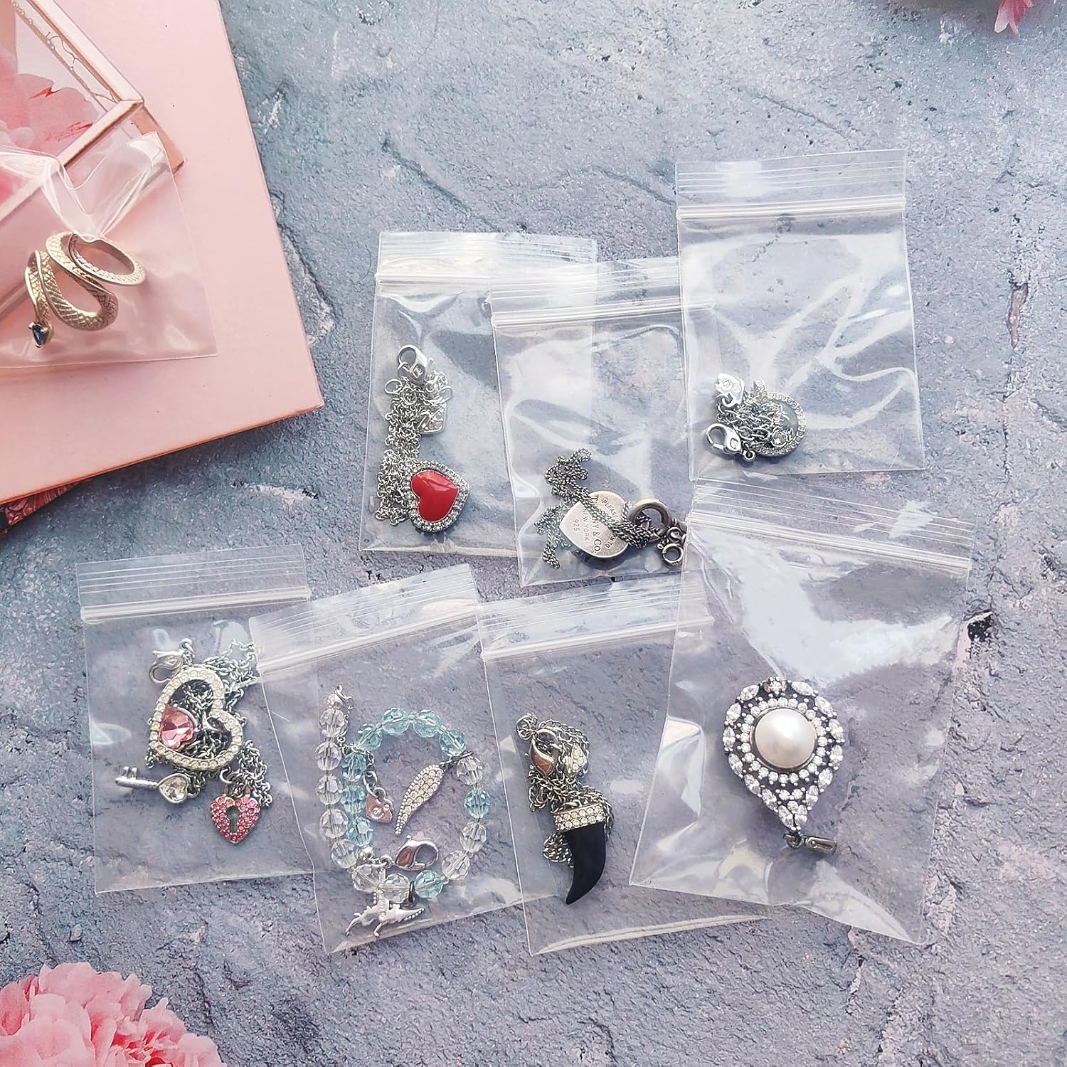 200 Pack Mini Ziplock Bags, 2 Different Size Small Poly Zipper Bags, 80 Micron Clear Reusable Ziplock Bags Storage for Bead,Jewelry,Candy (4X6Cm +5X7Cm) image number 3