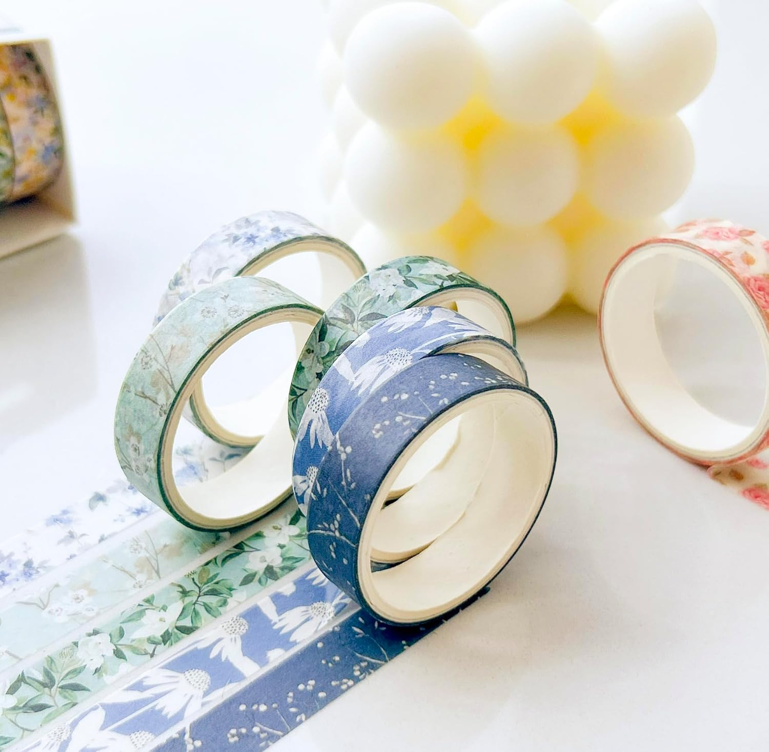 YUBX Flowers Washi Tape Set 30 Rolls Floral Patterns Decorative Skinny Slim Masking Tapes for Arts, DIY Crafts, Journals, Planners, Scrapbook, Wrapping (Greens Thrive) image number 4