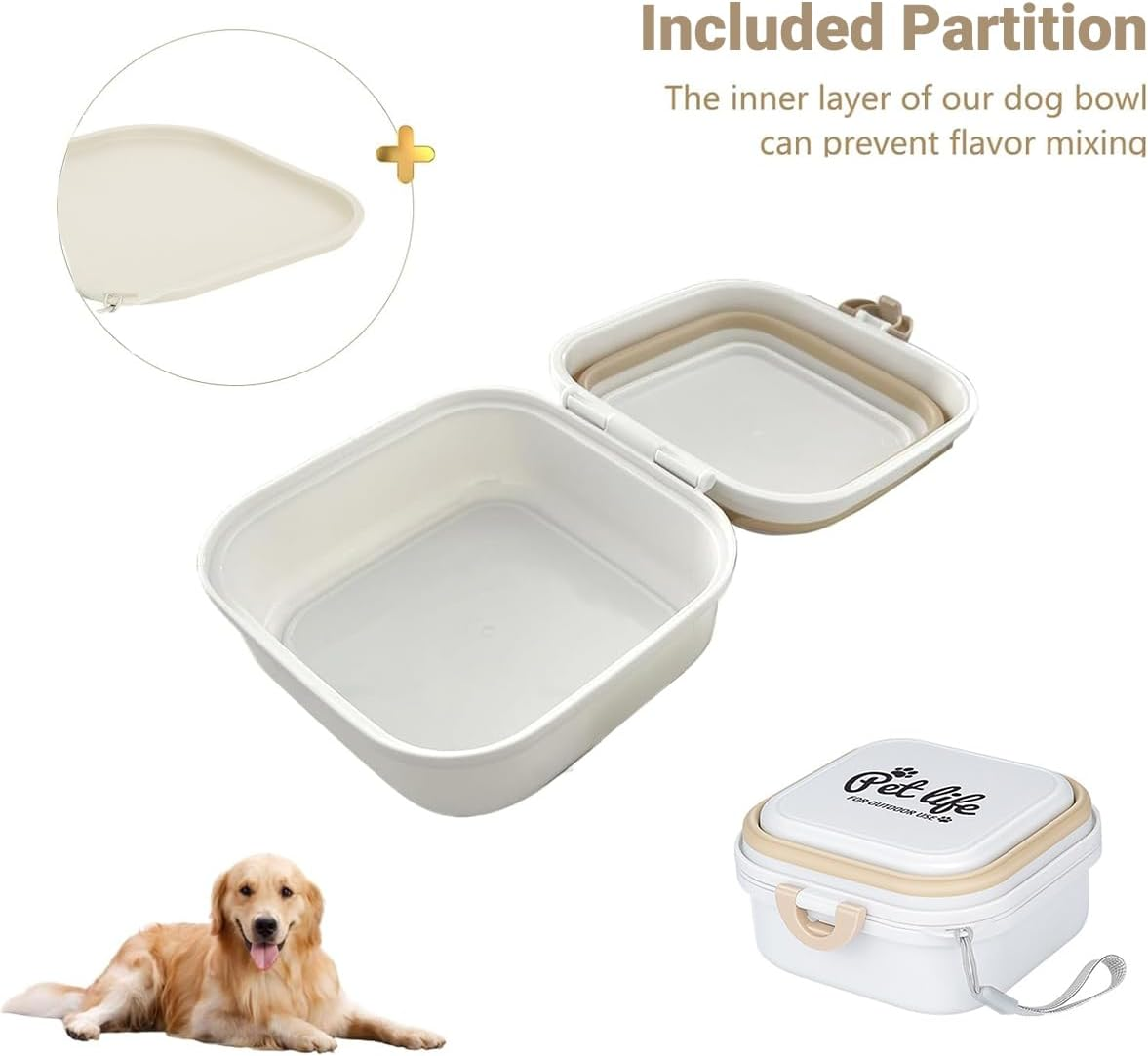 AIMALL 2-In-1 Portable Collapsible Pet Food and Water Bowl, Double-Layer Travel Dog Bowl with Lid, 5.62X5.39X2.75 Inches, Ideal for Outdoor Hiking Camping and Pets image number 2