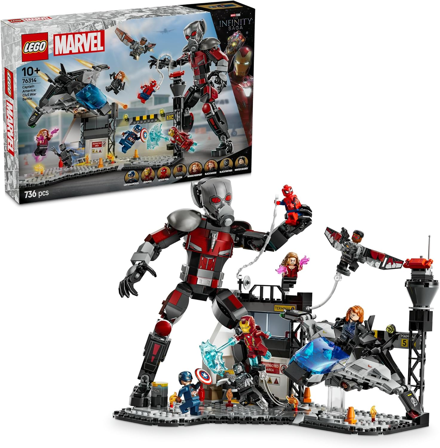 LEGO Marvel Captain America: Civil War Action Battle Building Toy for 10+ Year Old Boys & Girls, Super Hero Set with 8 Minifigures Incl. Iron Man, Spider-Man & Black Panther, Buildable Kids Toys 76314 image number 6