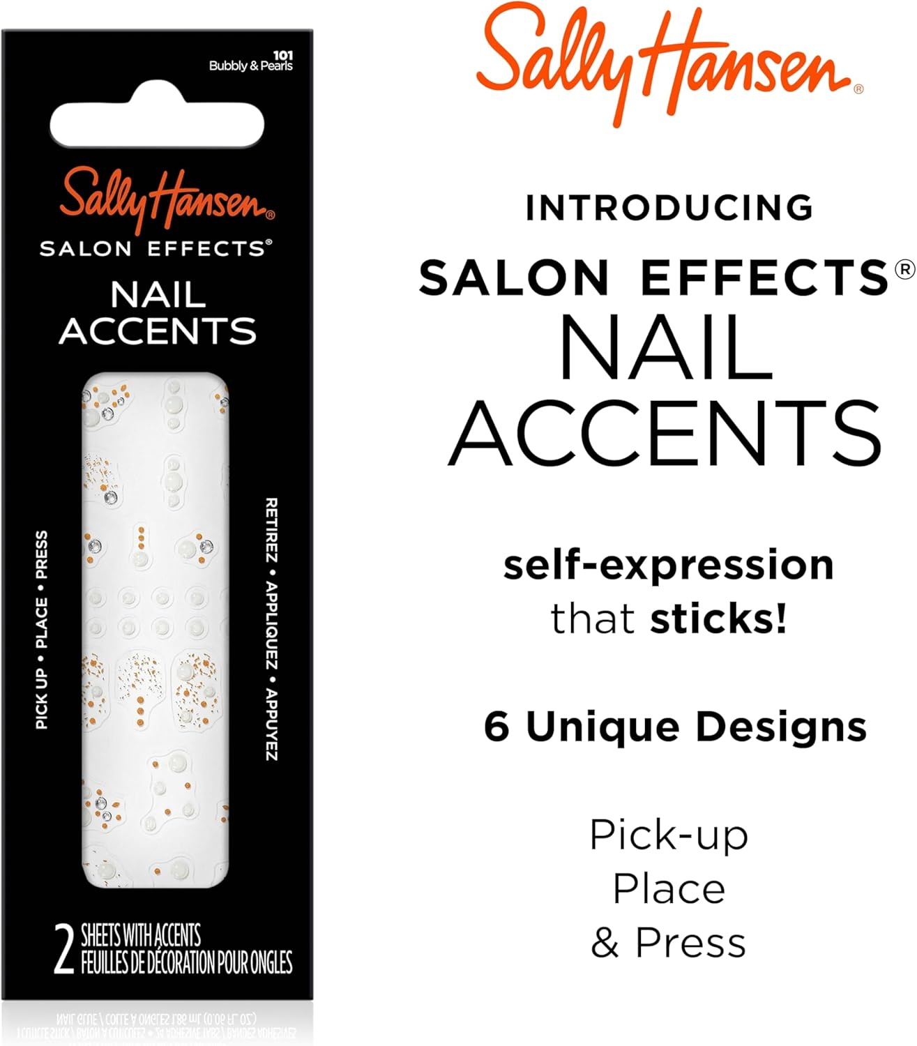Sally Hansen Salon Effects Nail Accents, Bubbly & Pearls, Nail Art Decals, Easy to Use, No Commitment, Use on Nail Polish or Bare Nails, Mix and Match Styles - Pink image number 7
