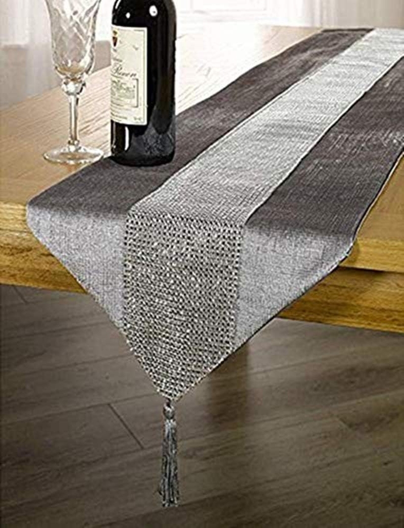 (Red) - (TM 33Cm X 180Cm Table Runner with Diamante Strip and Tassels (Red)