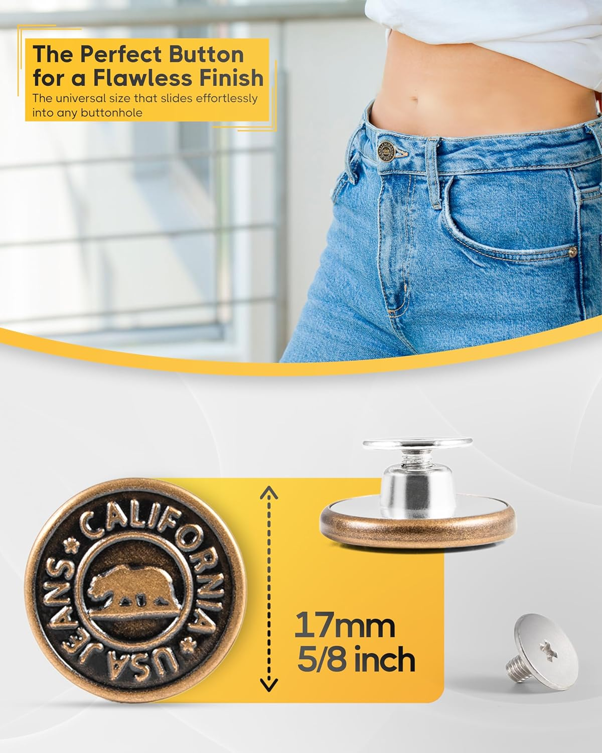 ZEFFFKA Jeans Buttons 17Mm 5/8 Inch 12 Metal Replacement Buttons Mini Screwdriver for Easy Installation Strong Durable No Sew Snap Fasteners for Denim Jackets Bags Pants image number 5