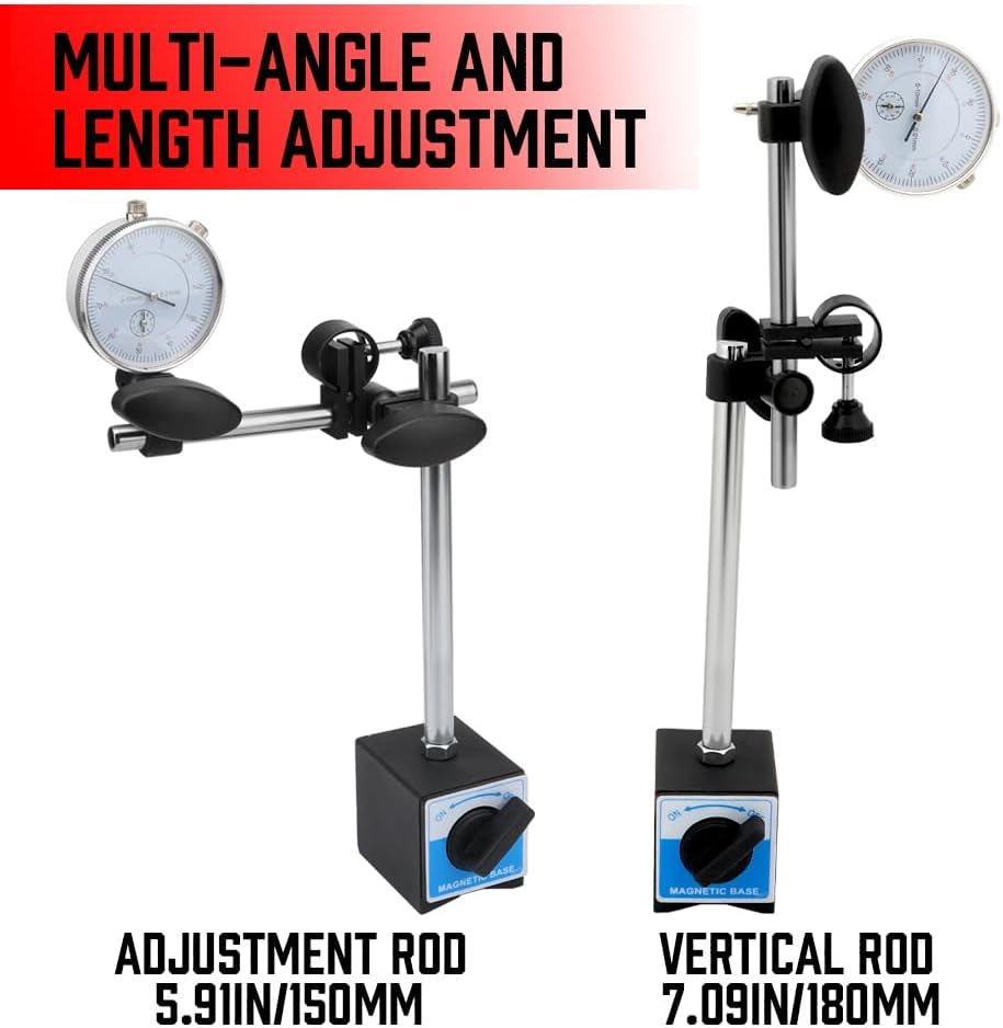 HORUSDY Dial Indicator Gauge Set with Magnetic Base, 0-10Mm Precision Dial Test Indicator with 22PCS Indicator Points, Machinist Measurement Tool for Engine, Automotive, Metalworking image number 3