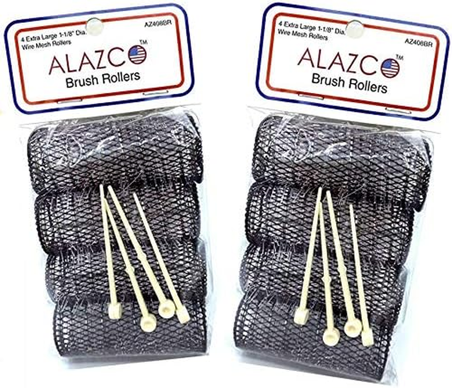 ALAZCO 8 Pc Vintage Style Hair Rollers Xlarge BRUSH ROLLERS & 8 PINS (8 XL Rollers) image number 3