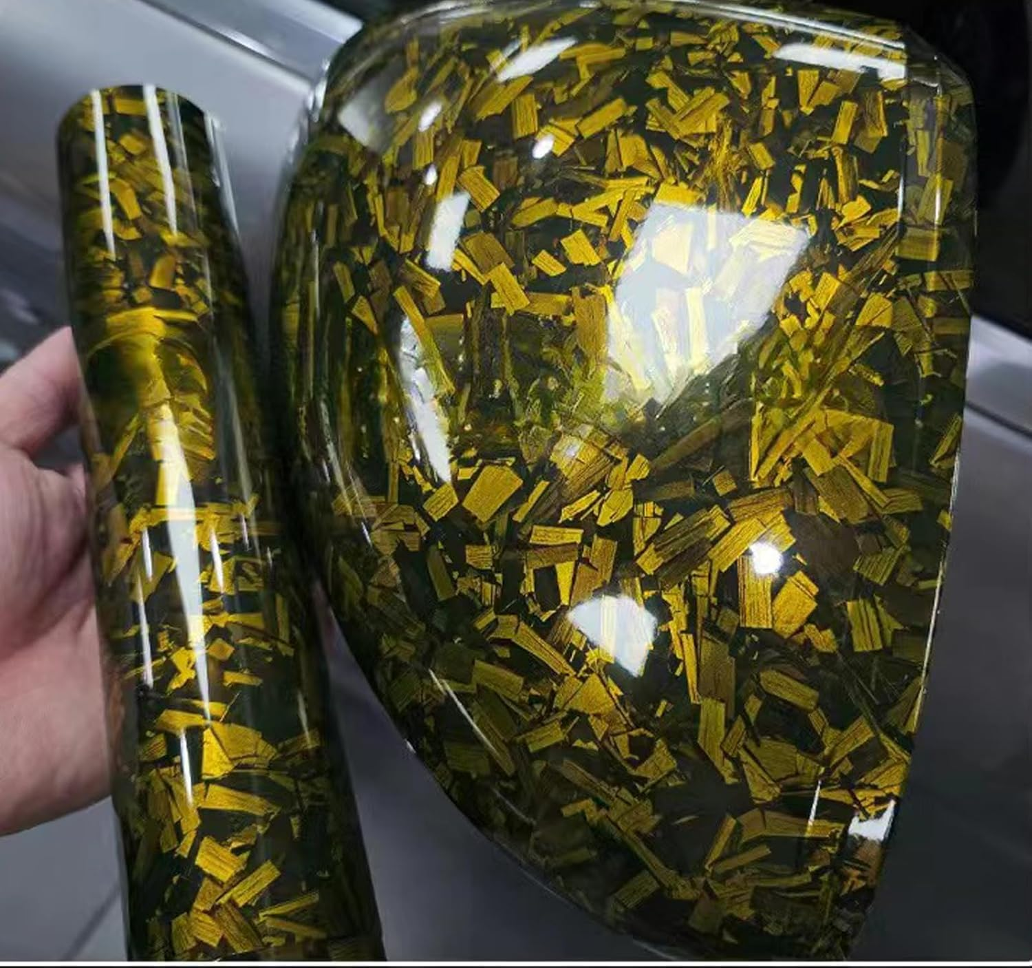 Green Forged Carbon Fiber Vinyl Wrap, High Gloss Car Wrap Vinyl Roll Auto DIY Decal Sticker Film Sheet Air Release Self-Adhesive Decor Vinyl