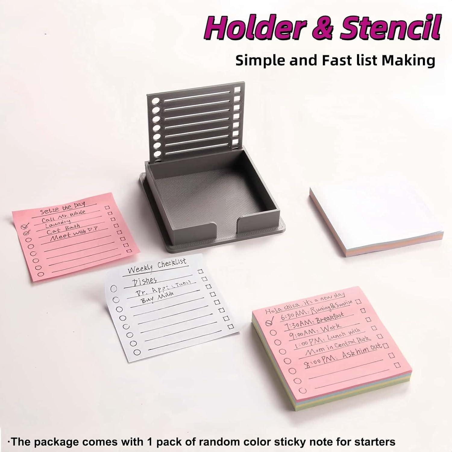 ARREBOL 2 Pack Sticky Note Holder with Stencil, Post It Notes Dispenser, Line Template, and List Maker for Office, Home, School (Grey) image number 3