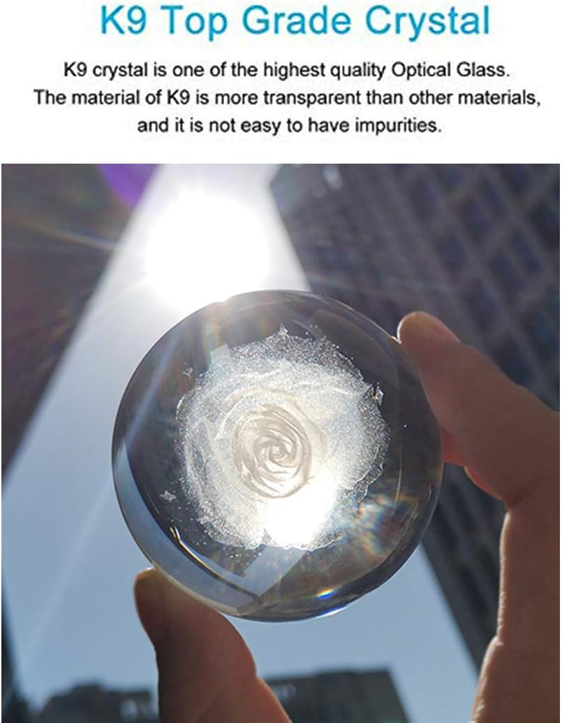 HDCRYSTALGIFTS 60Mm 3D Inner Carving Rose Flower Crystal Ball Paperweight with Sliver Stand Fengshui Home Decor - Cherry Blossoms image number 3