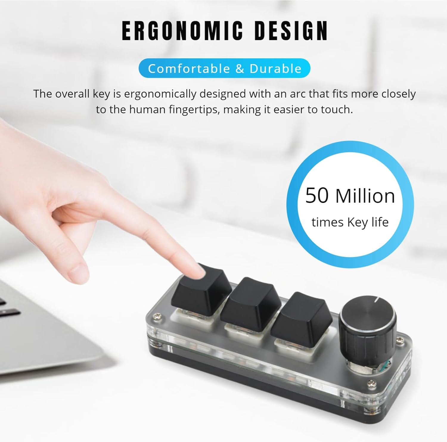 Jectse OSU Keypad, 3 Keys One Handed Macro Mechanical Keyboard with Knob, Programmable Macro Keypad, RGB Backlit, USB Powered image number 2