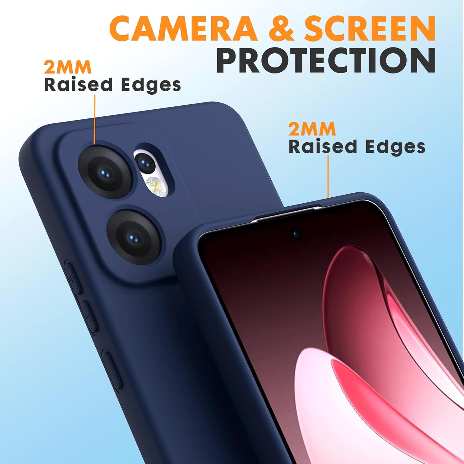 Ikziwreo Case for OPPO Reno 13 FS 5G/OPPO Reno 13 F 5G/4G, with 2 Pack Tempered Glass Screen Protector, Soft Silicone Rubber Anti-Shock Case - Midnight Blue image number 4