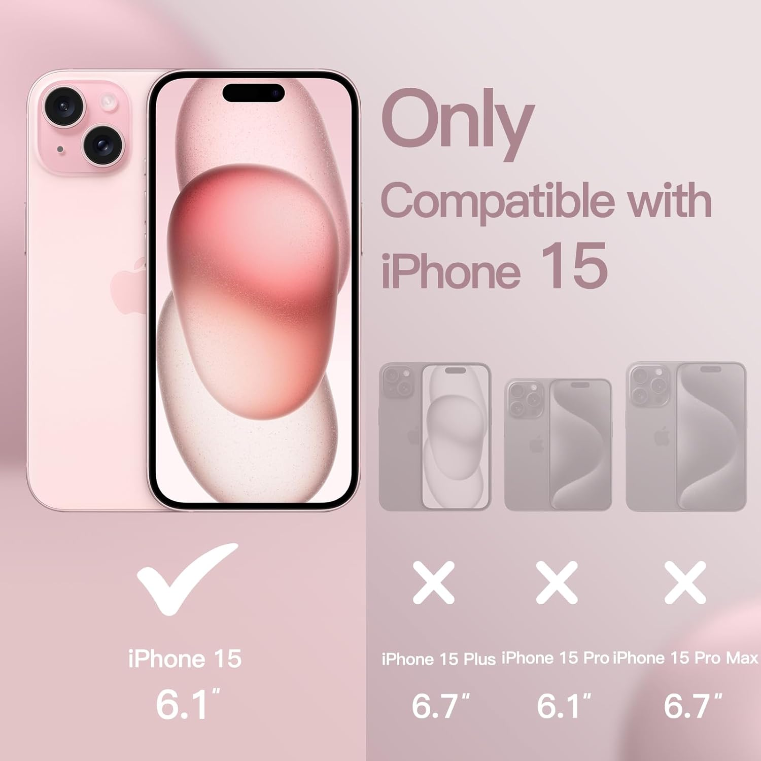 Jetech Silicone Case for Iphone 15 6.1-Inch, Silky-Soft Touch Full-Body Protective Phone Case, Shockproof Cover (Pink) - Black image number 6