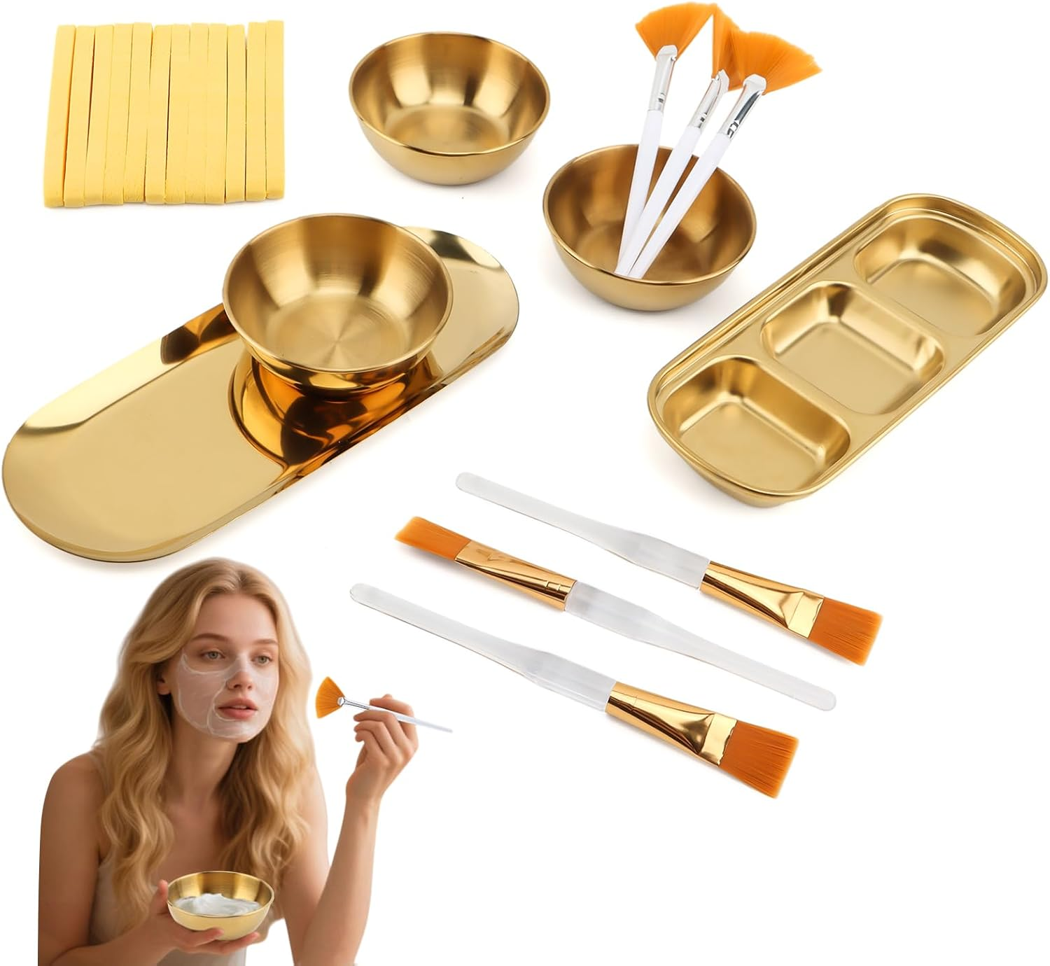 23Pcs Esthetician Supplies for Facials Set, Face Mask Applicator Brushes Tools, Women Facial Mask Mixing Kit Facial Tools, for DIY Skincare(Gold,Size:Multisize) image number 4
