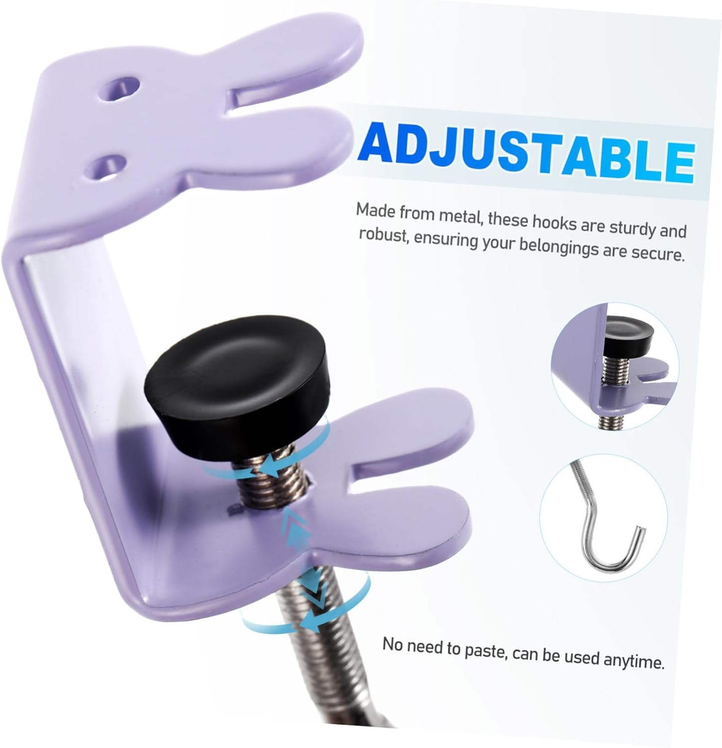 VILLFUL 4Pcs Desk Edge Hook Space Saving Bag Holder Clamps Metal Desk Hooks Office Accessories image number 5