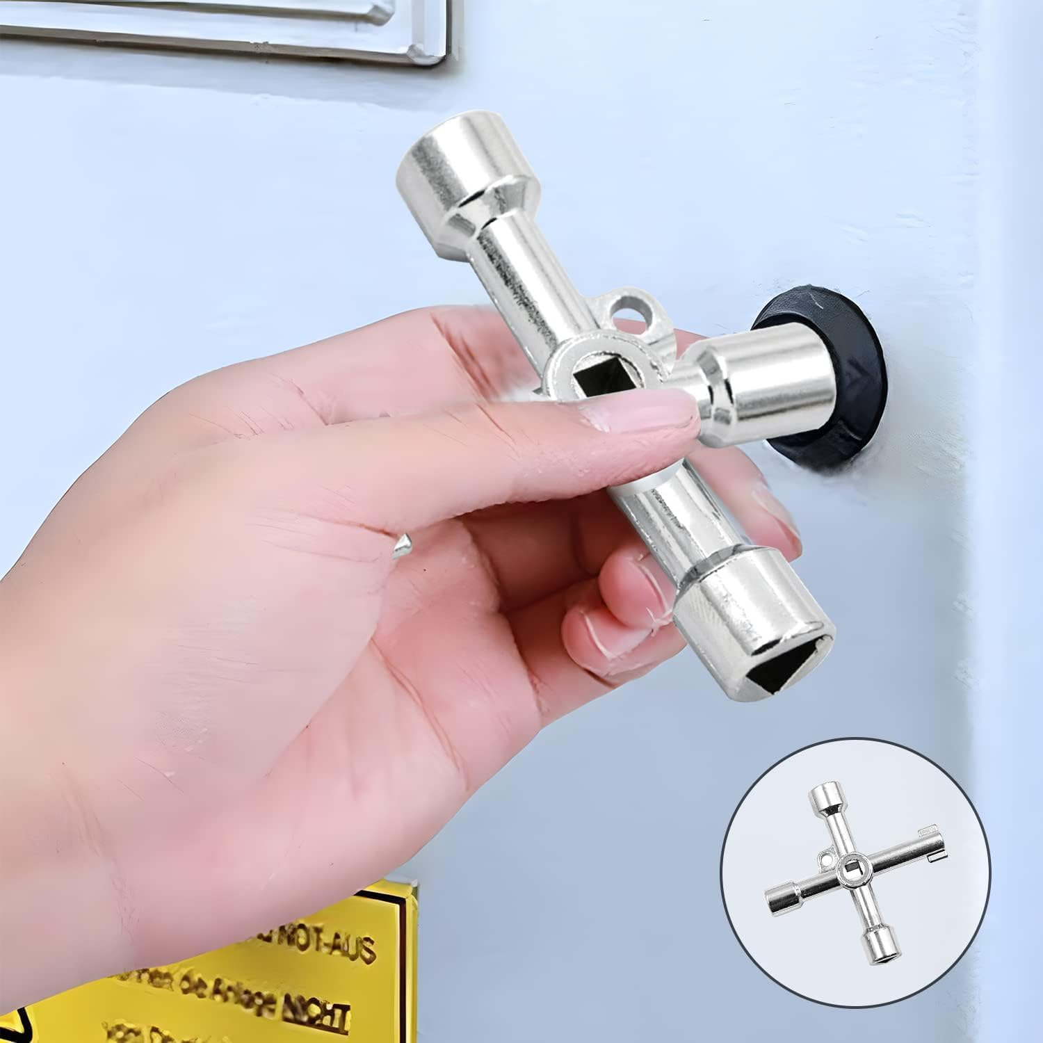 4-Way Multi-Functional Utilities Key,Plumbing Key Wrench,Electric Cabinet Keys,Electricians Tools for Water Meter Valve Electric Box Cupboard Cabinet(3Pcs,Silver) image number 2