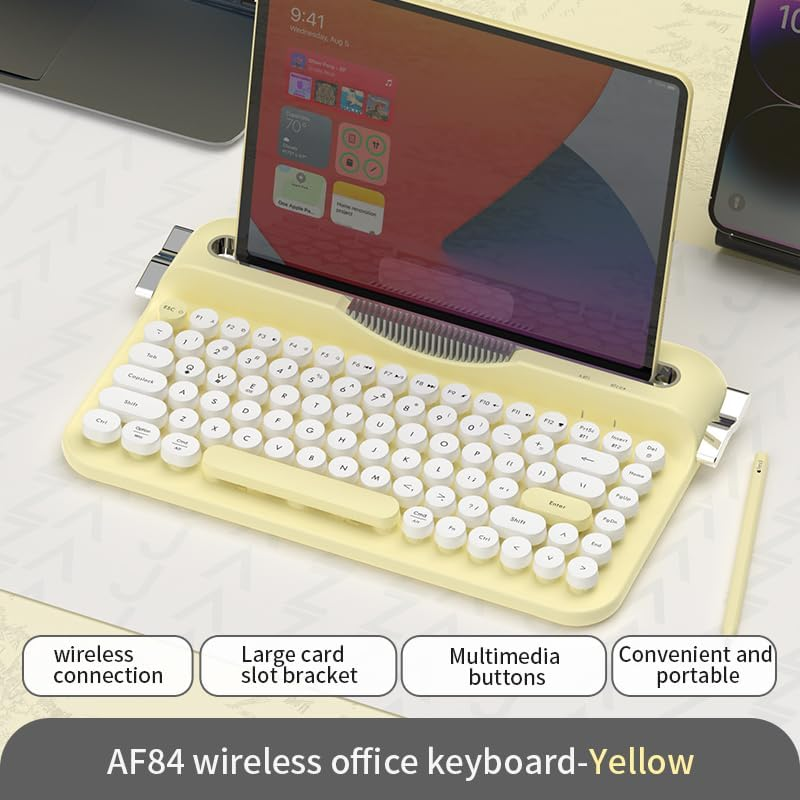 Ajazz AF84 Retro Keyboard, Vintage round Keycaps, Tablet Stand, Ergonomic Yellow - Gray image number 6