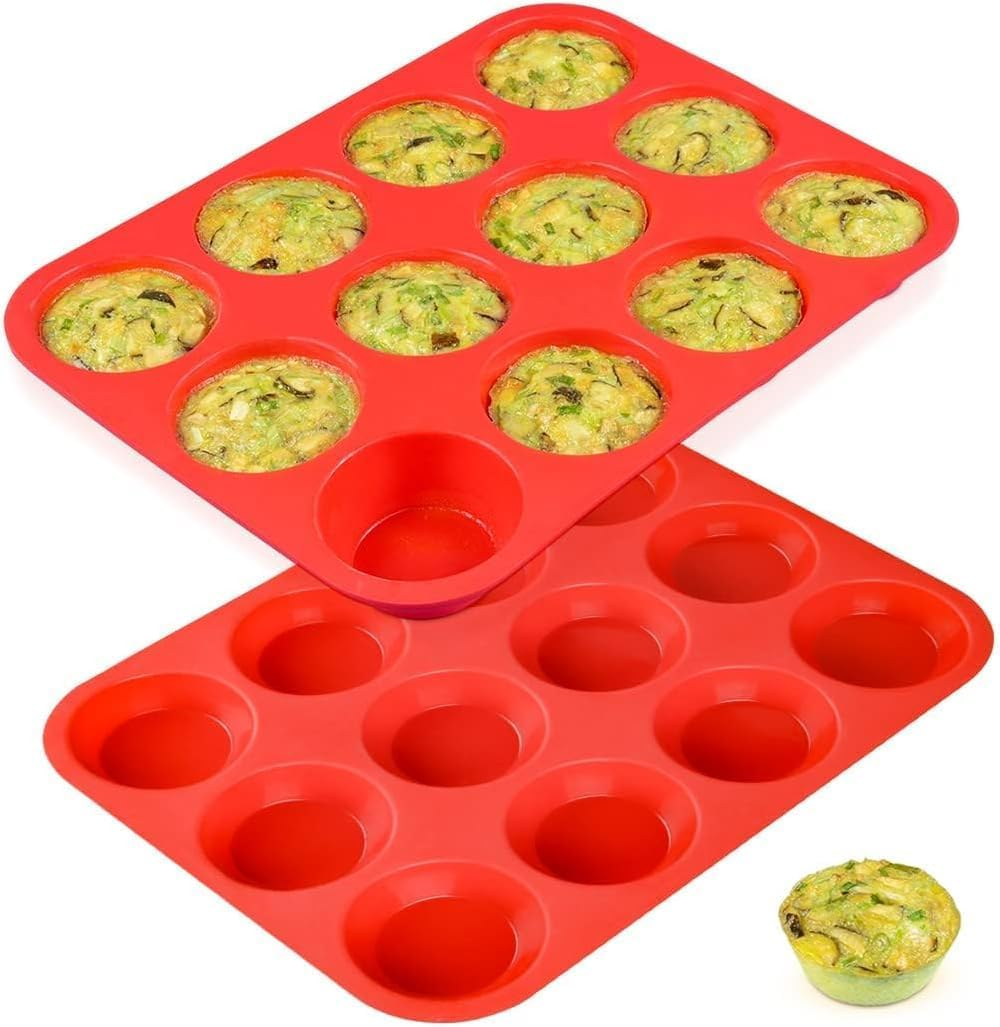12 Cups Silicone Muffin Pan, 2 Pack Regular Size Cupcake Pan Muffin Tin for Baking Nonstick Food Grade image number 4