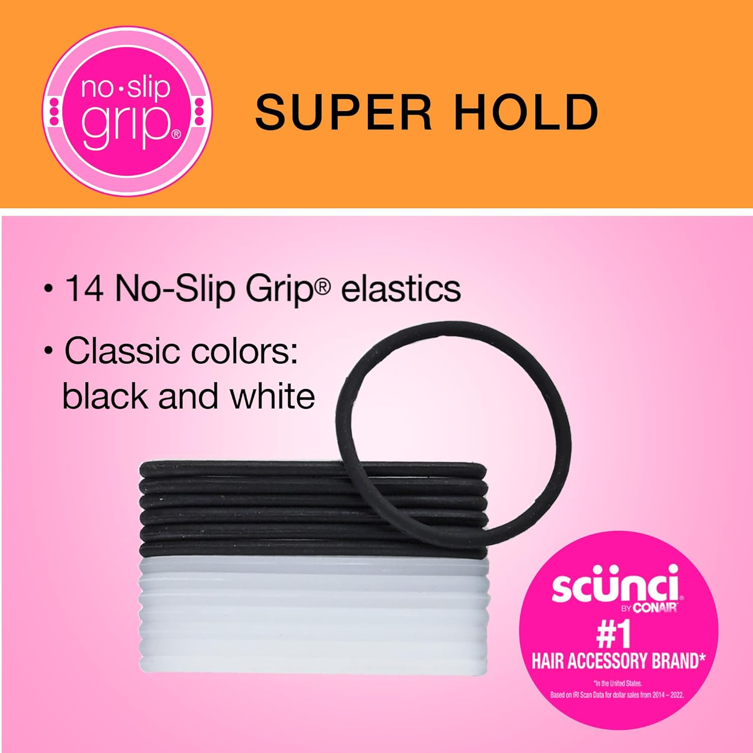 Scunci by Conair No-Slip Grip Super Hold Elastics Hair Ties for Women and Men, No Damage in Assorted Colors, 14 Pack image number 1
