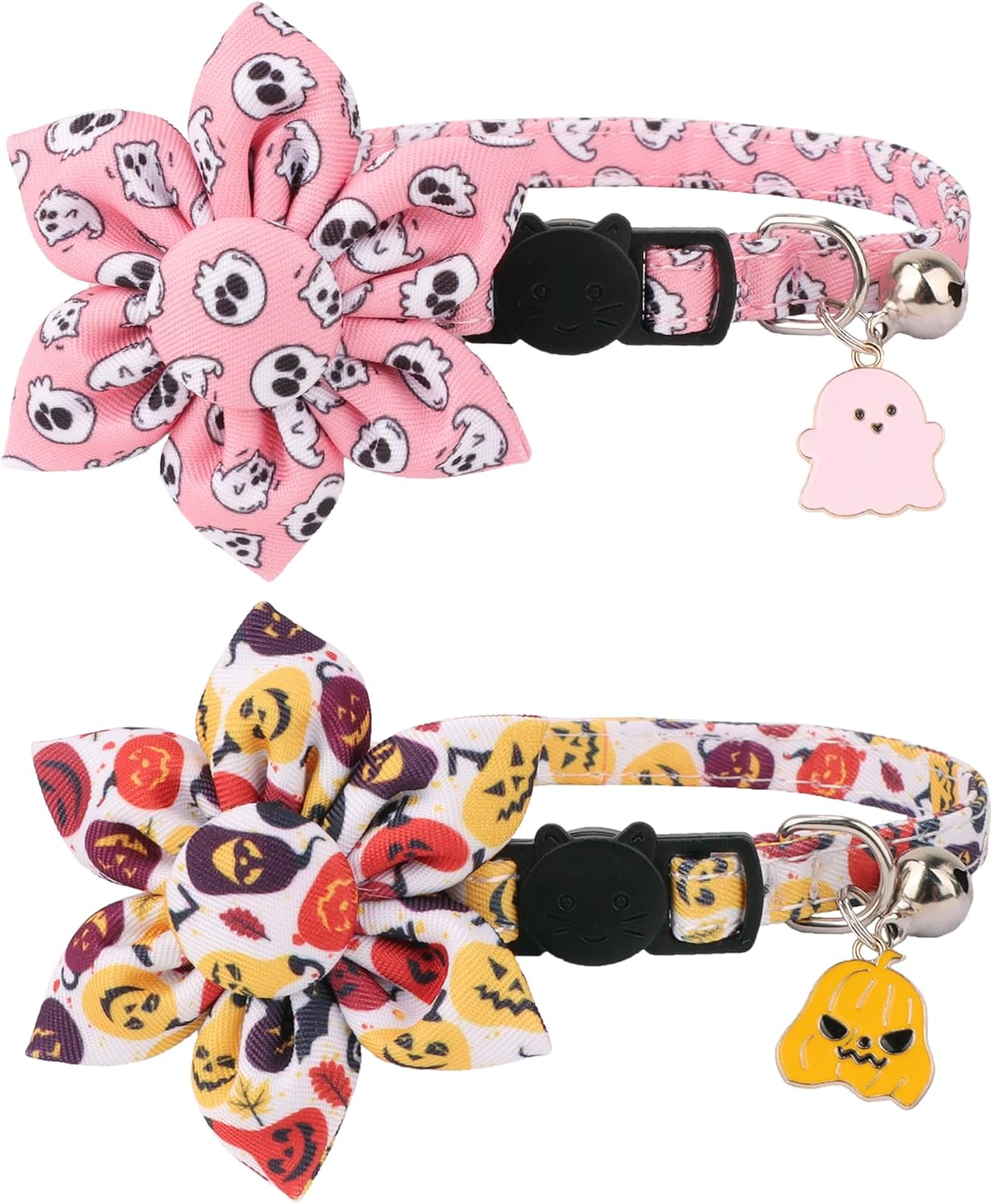 ADOGGYGO American Flag Cat Collars with Removable Flower Bell, Adjustable 4Th of July Cat Floral Collars Red Blue Cat Flag Collars for Cats Kittens (4Th of July)