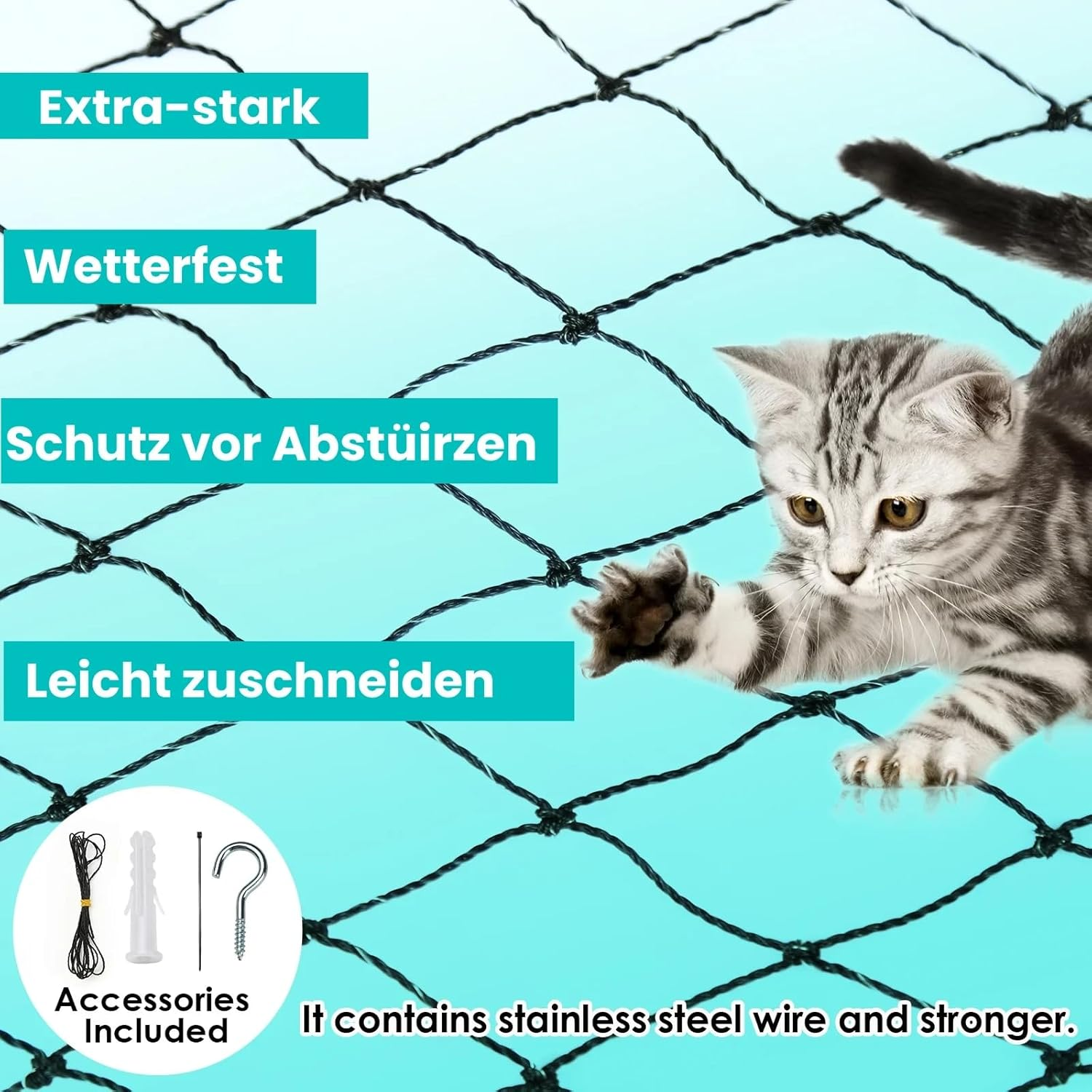 Parain Cat Net for Balcony Window Wire Reinforced Cat Protection Net Robust Protective Net 2 X 3 M image number 6