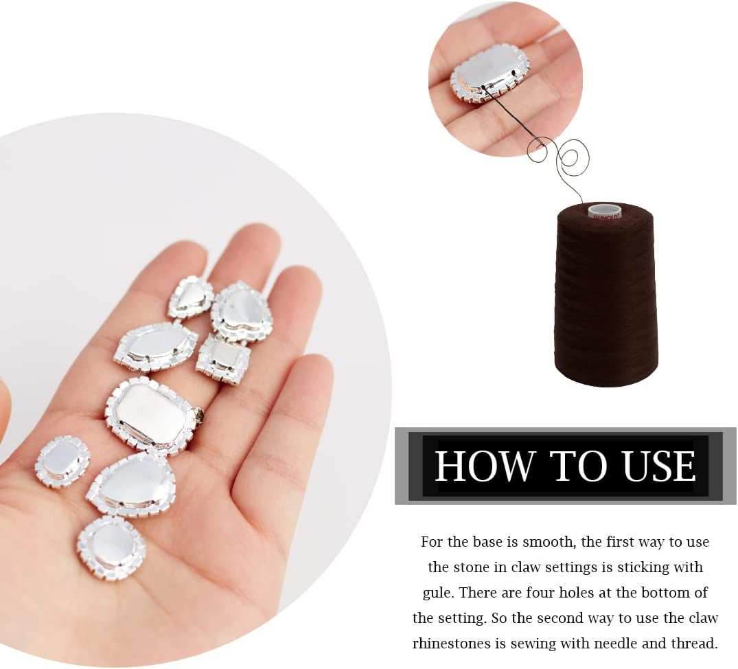 TANOSII Sew on Rhinestones 100 PCS Mixed Shapes Glass Rhinestones Sew on Crystal Gems Mental Flatback with Silver Claw for Jewelry Crafts Clothes Shoes Costume Garment White Type 1