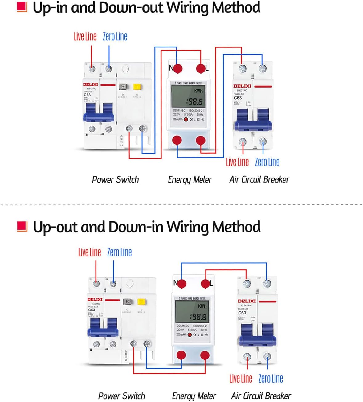 LCD Digital Display Single Phase Din-Rail Energy Meter 5-80A 220V-240V 50Hz Electronic Kwh Meter Power Consumption Monitor DDM15SC