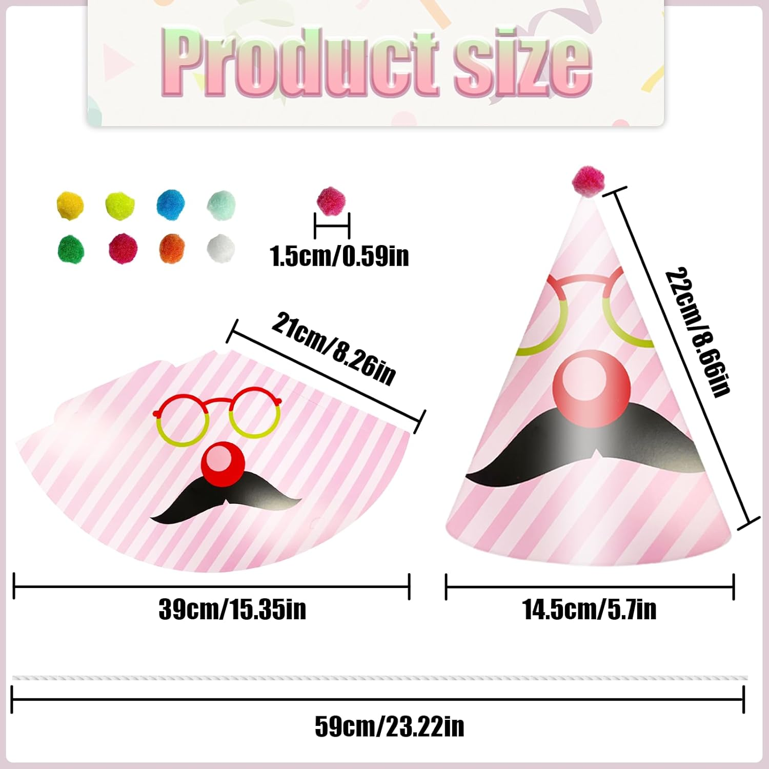 NILLOS Party Cone Hats, 8 PCS Lovely Birthday Hats with Pom Poms for Pet, Family Party Deco Props (8 Styles) image number 1