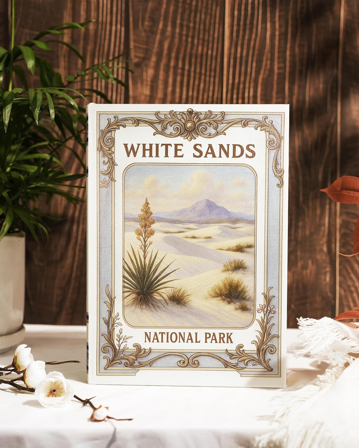 Decorative Wooden Book Box - Vintage Faux Book Boxes with National Park Design, Secret Storage with Magnetic Closure, Leather Cover, Perfect for Home Office Bookshelf (1 X White Sands) image number 2