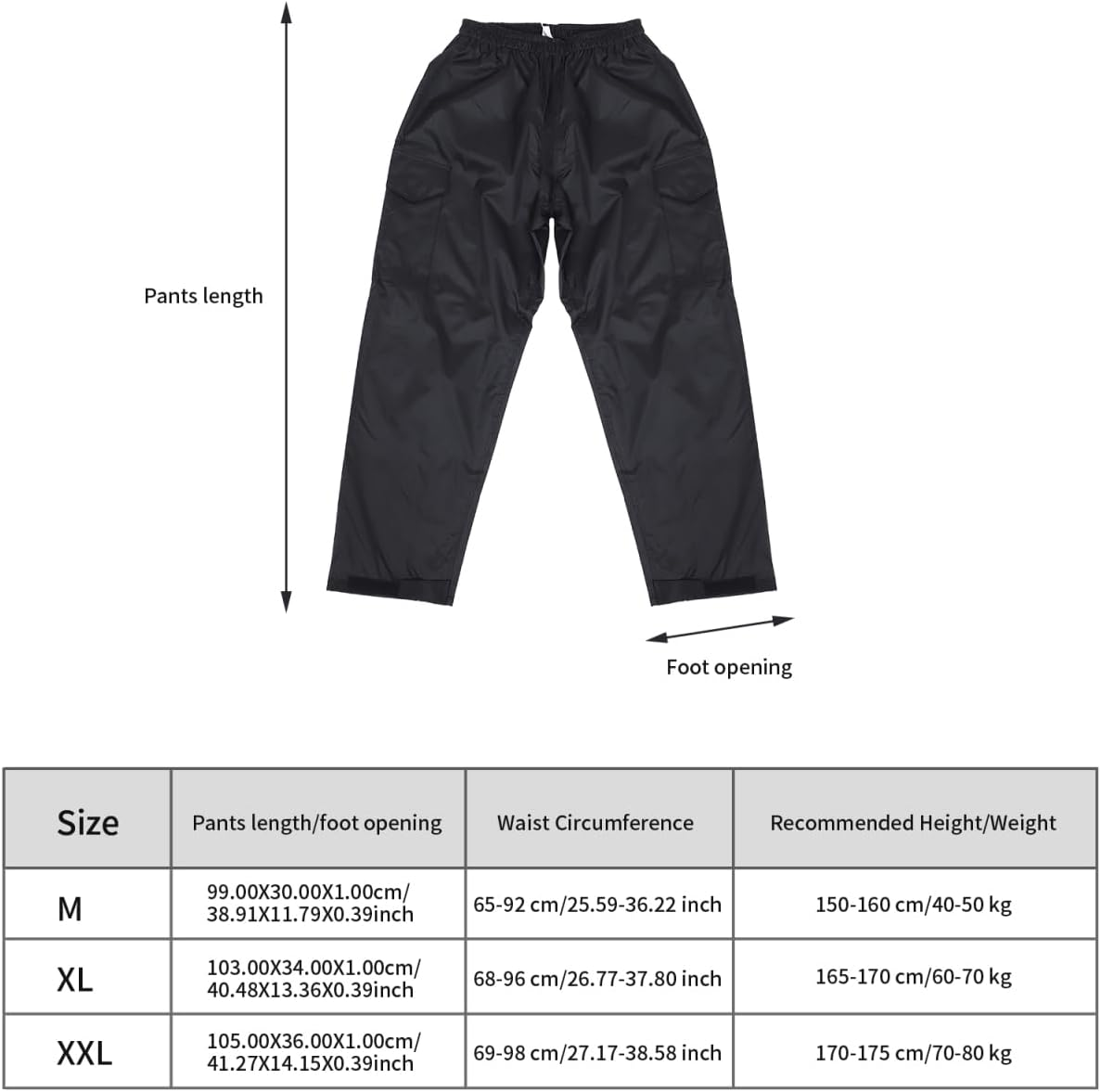 Waterproof Rain Pants for Men and Women Double-Layer Breathable Outdoor Trousers with Elastic Waistband Hiking and Travel Rainproof Pants Black image number 6