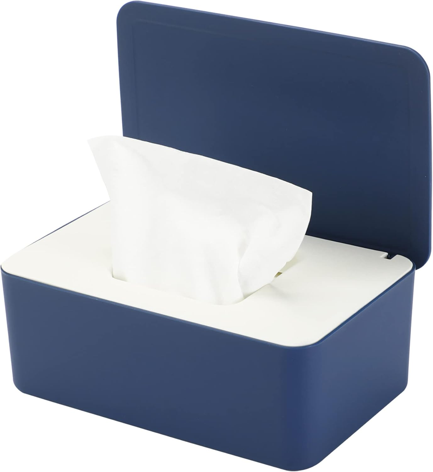 NOVWANG Wipes Dispenser Large Capacity Baby Wipes Holders Case Keeps Wipes Fresh Wipes Container with Silicone Non-Slip Pad, Dustproof Tissues Wipes Case with Lid (White-Blue) image number 4