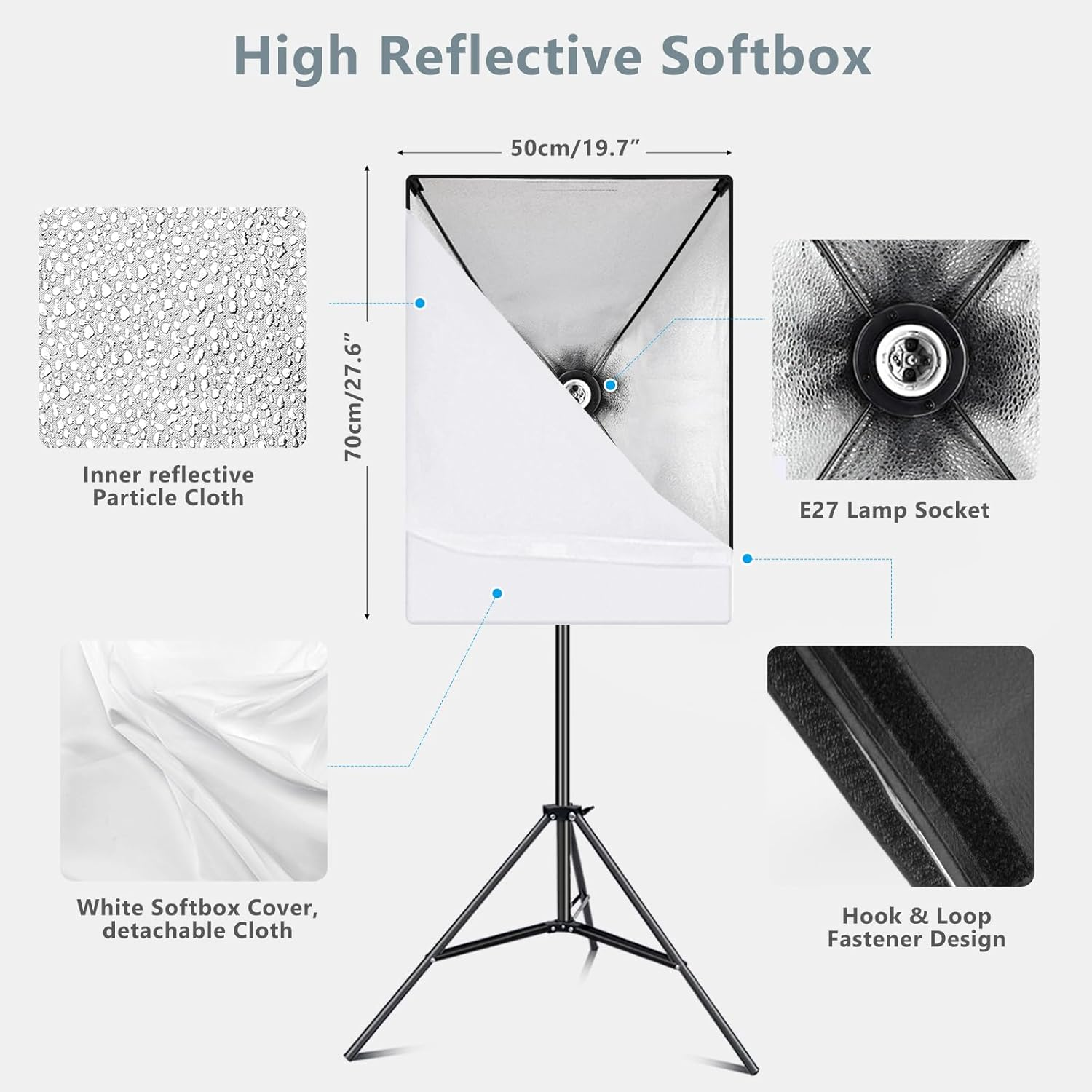 MSKIRA Softbox Lighting Kit Professional Photography 2X135W 5500K Soft Box Lights Continuous Lighting Equipment with Adjustable Light Stand & Carry Bag for Portrait Product Fashion Video Shooting image number 4