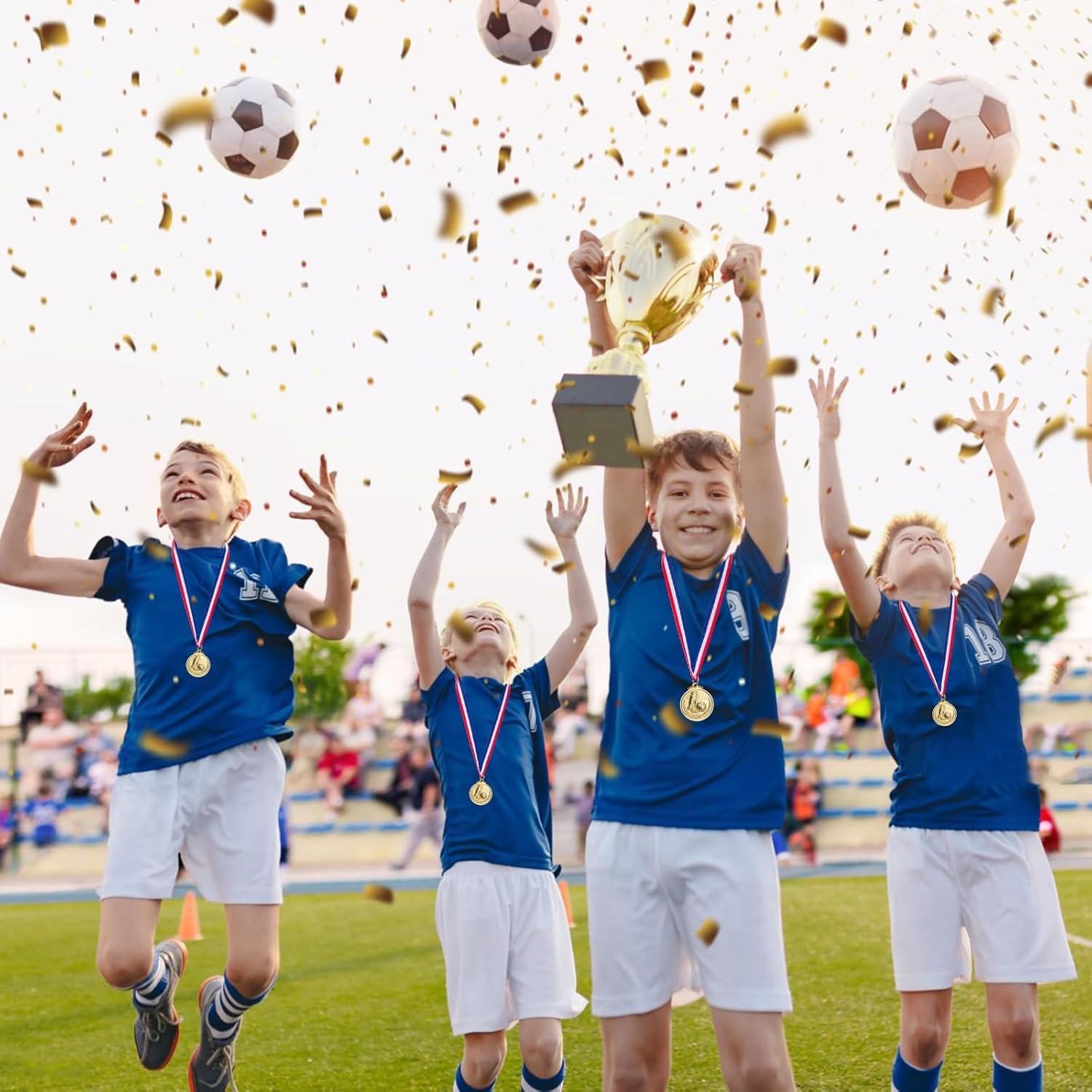 12PCS Gold/Silver/Bronze Medals, Geeric Metal Medal with Neck Ribbons for Kids/Adults/Student/Athlete 1St Medal Winner Medals for Football/Soccer Competition/Sports/Party Decoration image number 3