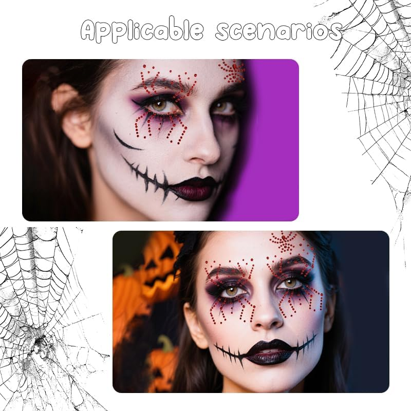Halloween Spider Stickers for Face Eye Temporary Tattoos for Women Girls Cosplay Halloween Makeup Stickers Women Girls image number 5