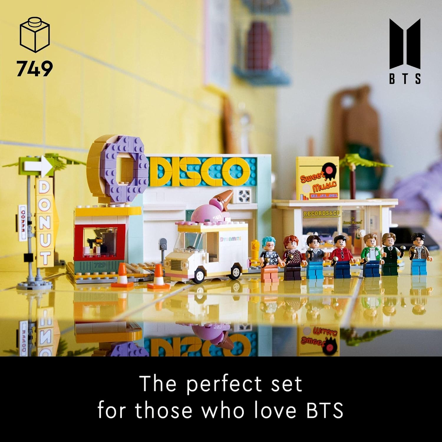 LEGO&reg; Ideas BTS Dynamite 21339 (749 Pcs) Building Kit with 7 Minifigures Featuring RM, Jin, SUGA, J-Hope, Jimin, V and Jung Kook, Merchandise Collectible for BTS Fans