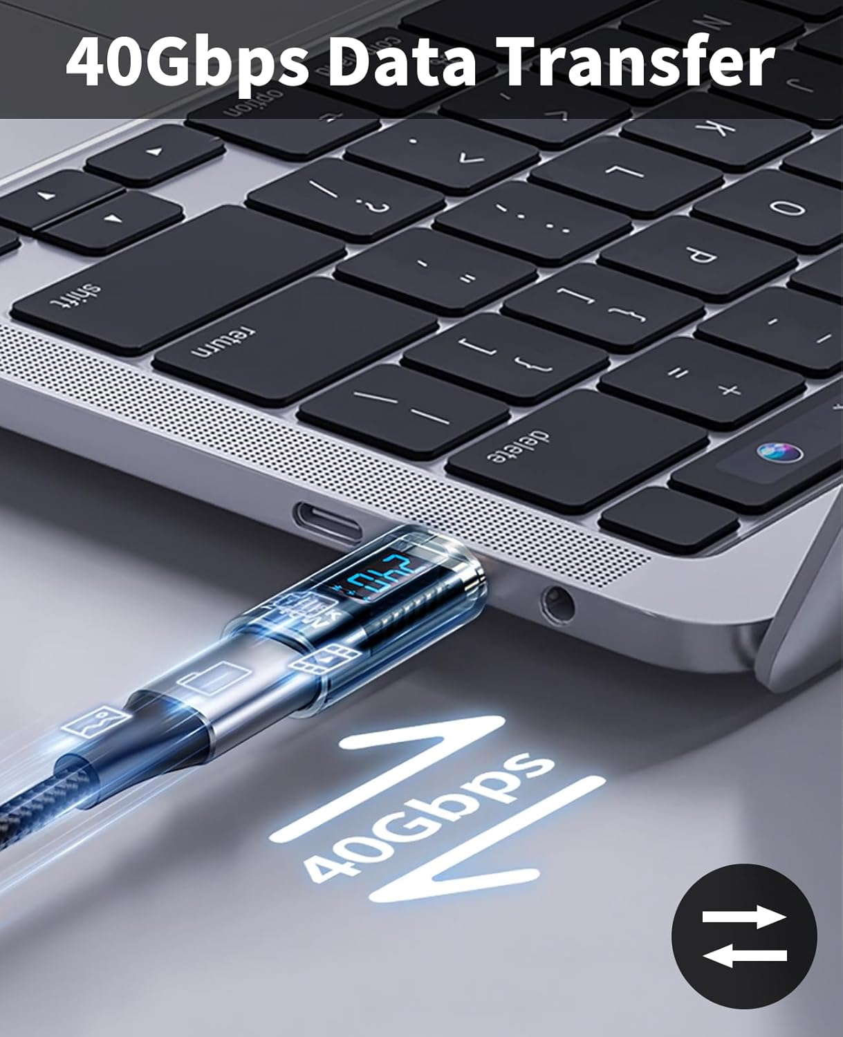 Duttek 240W USB C Extension Adapter with Digital Display, 40Gbps USB C Male to Female Adapter, USB C Adapter Support 8K@60Hz for Thunderbolt 4/3, Iphone 16 15 Pro Max 2 Pack (Blue) - Black image number 4