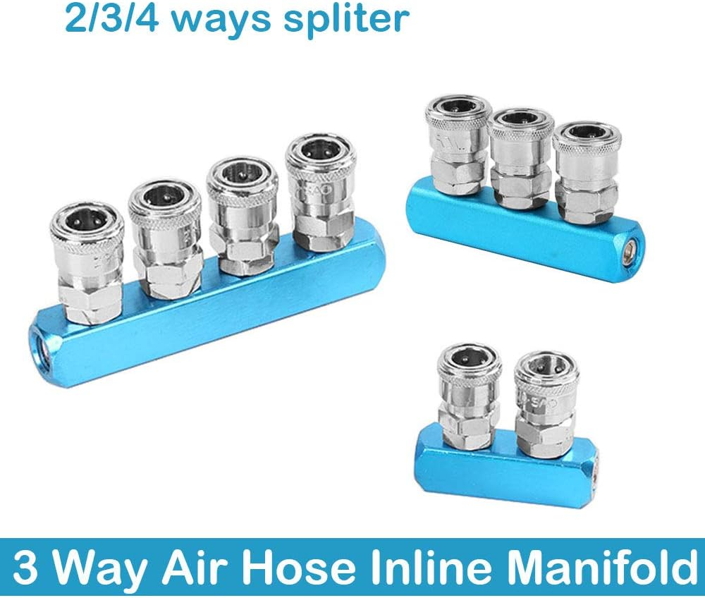 3Pcs Aluminum Air Compressor Splitter, 2/3/4 Way Quick Connect Manifold Fitting Air Hose Fitting image number 4