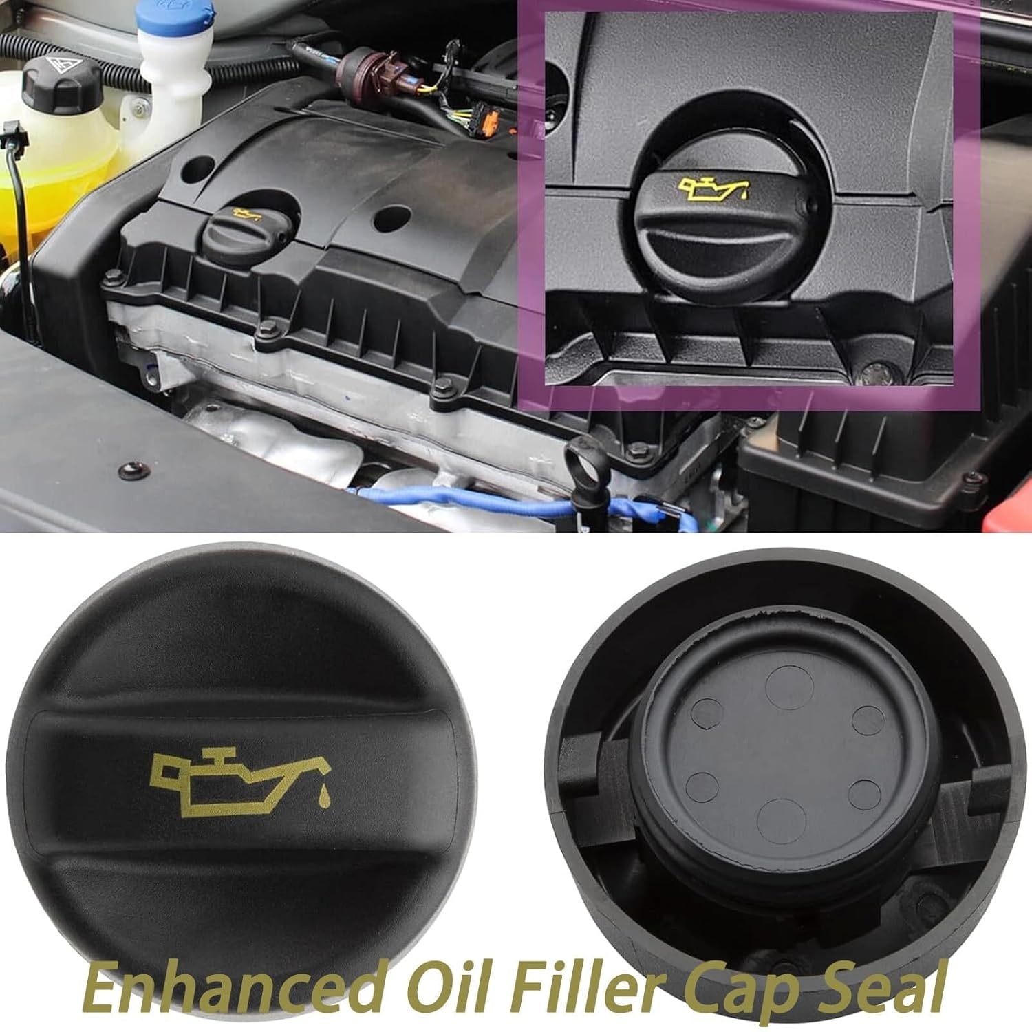 HARY Oil Filler Cap Replacement for Peugeot 208, Engine Oil Filler Cap Seal, Compatible with 1007 107 206 207 307 308, Durable Engine Oil Filler 9670015080 9675477380 image number 1