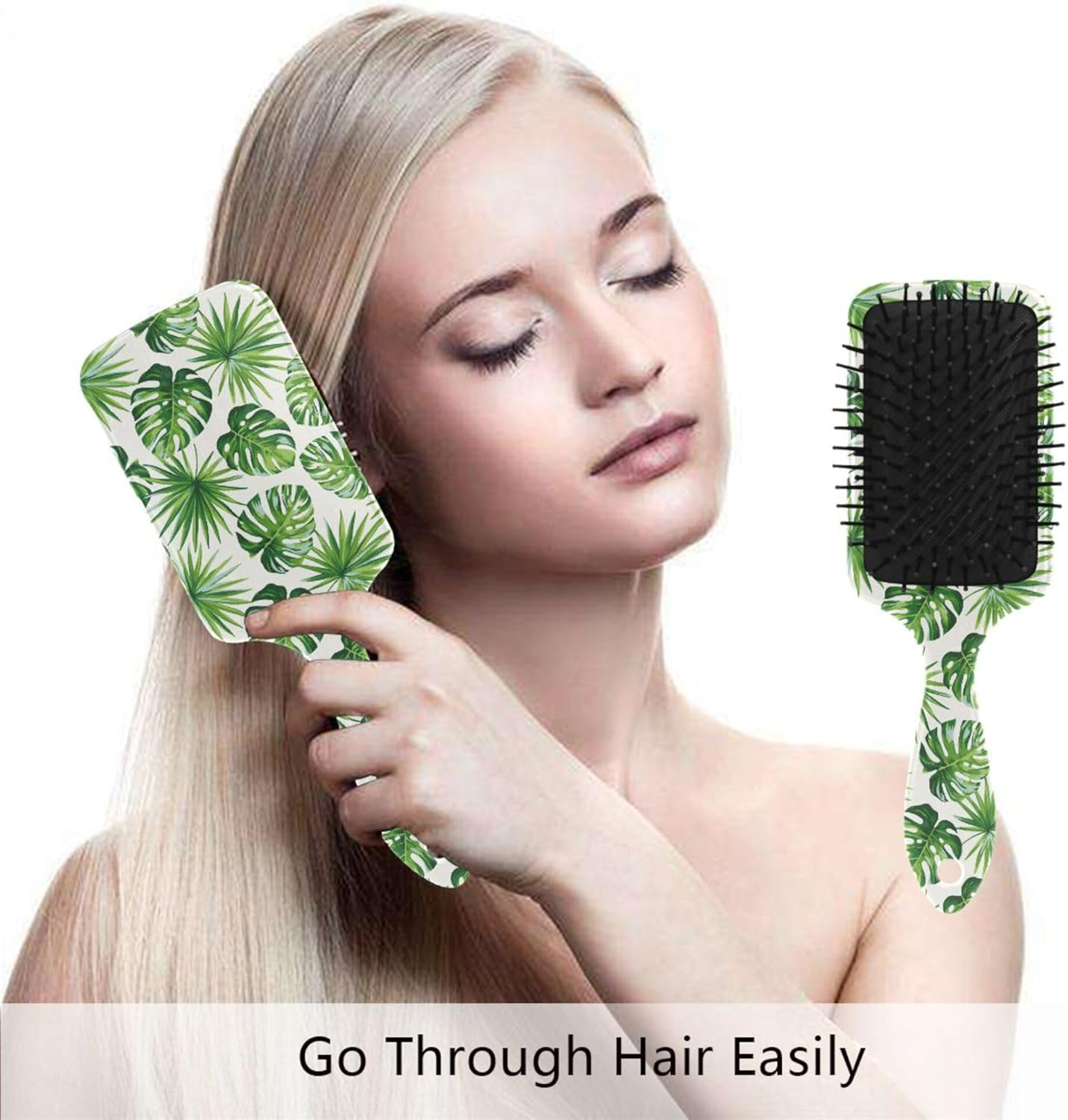 Curl Defining Brushes Tropical Pattern Exotic Palm Anti-Static Massage Hair Comb Plastic Detangling Brushes for Women Conditioning Hair Texture