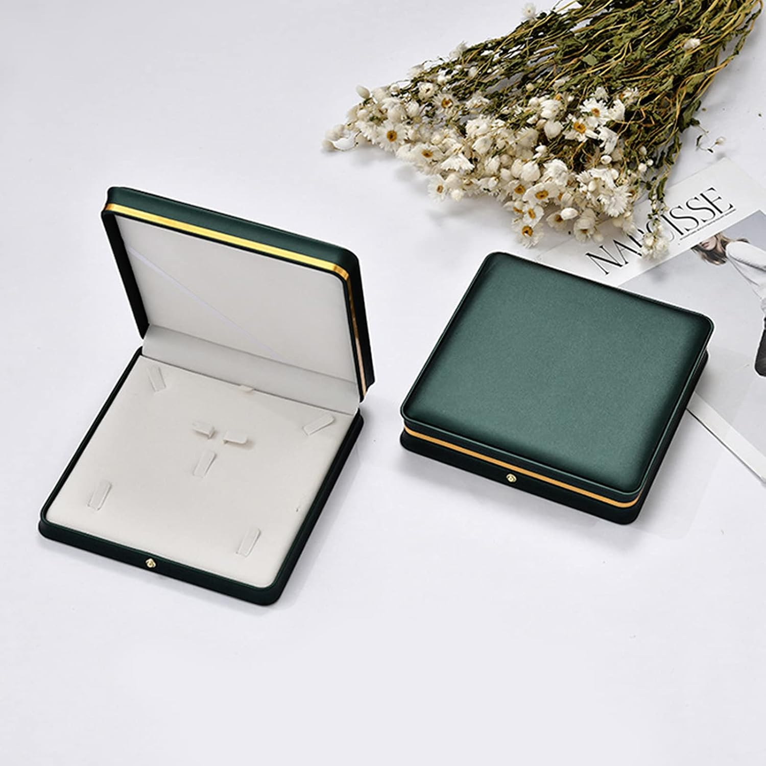 MY MIRONEY Big PU Leather Wedding Jewelry Sets Box Blackish Green Necklace Earring Ring Display Case Bracelet Storage Holder Jewelry Box Storage Organizer (7.48" X 7.48" X 1.57") image number 2