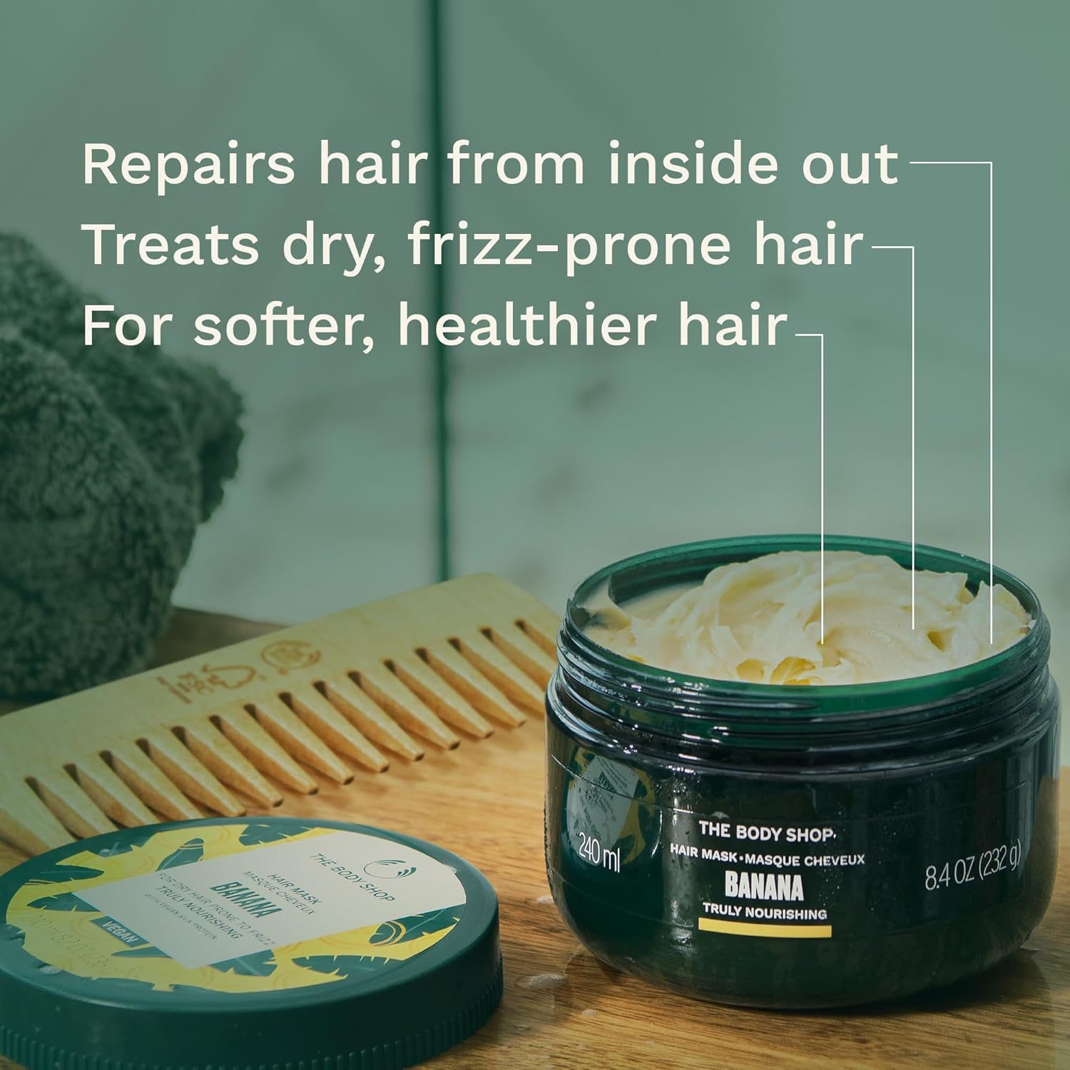 The Body Shop Banana Truly Nourishing Hair Mask, 8.12 Fl Oz (Vegan) image number 4