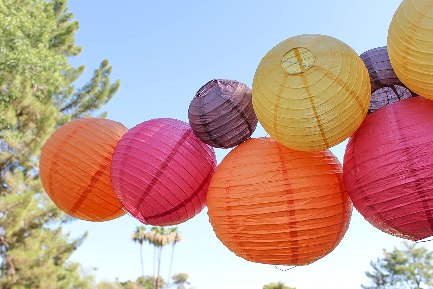 Just Artifacts Decorative Fall round Chinese Paper Lanterns 12Pcs Assorted Sizes & Colors (Color: Happy Harvest) - Navy/ Pineapple/ Silver/ White image number 6