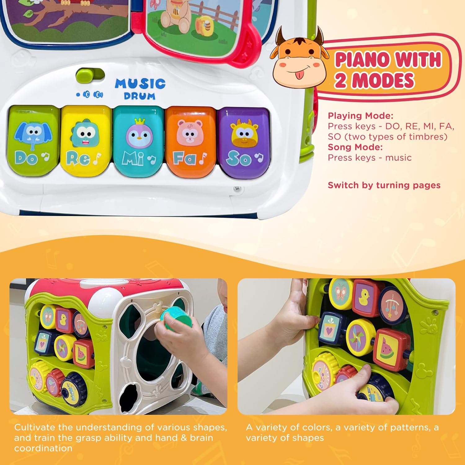 Activity Cube - Musical Toys for Toddlers, [2025 New] 6-In-1 Learning Resources Toys with Shape Sorter/Alphabet/Sounds/Led Lights, Montessori Educational Toys for 18+ Months Boy Girl Gifts image number 6