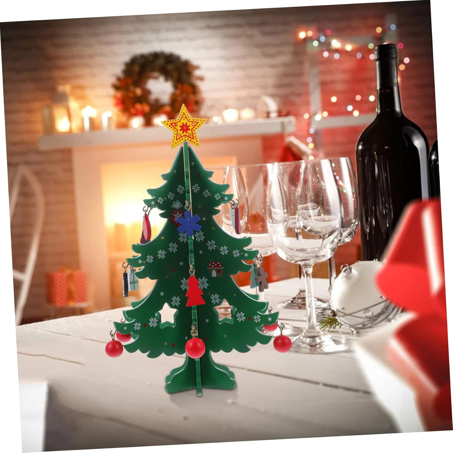 GARVALON Decorative Mini Xmas Tree Model Wooden Christmas Tree Ornament for Holiday Home for Bedrooms and Christmas Displays image number 4