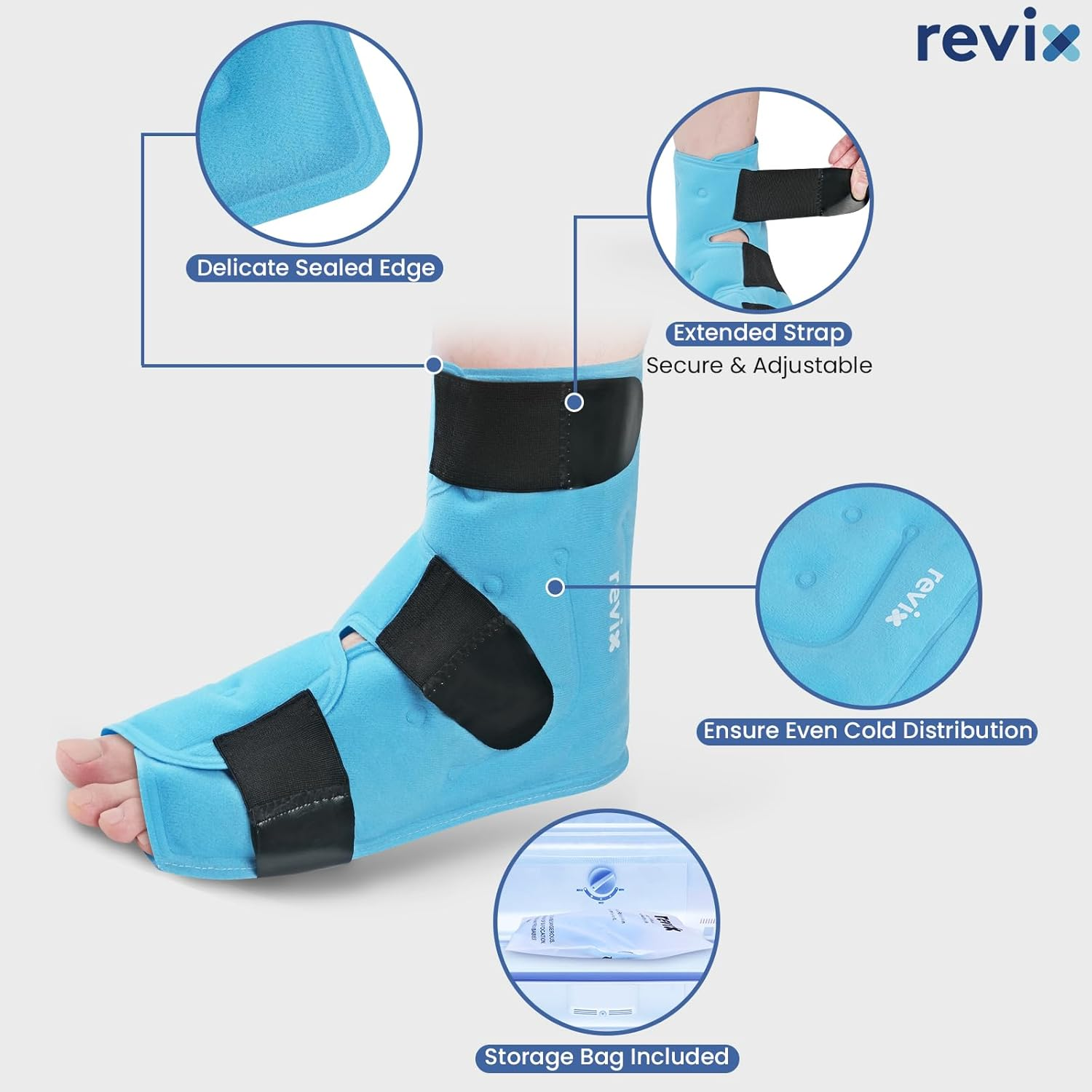 REVIX Extra Large Ankle Ice Pack for Foot Discomfort, Reusable Gel Cold Pack with Cold Compression Therapy, Full Coverage Ankle Ice Wrap for Post-Workout Recovery, Plantar Fasciitis image number 4
