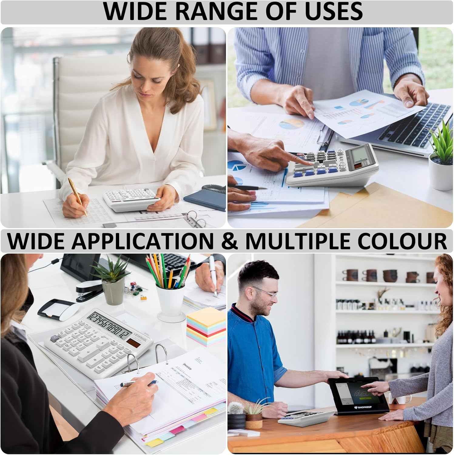 VEWINGL Desk Calculator 12 Digit, Large Computer Keys,Desktop Dual Power Battery and Solar, Calculator with Large LCD Display for Office,School, Home & Business Use,Automatic Sleep.7.6 * 6.4In