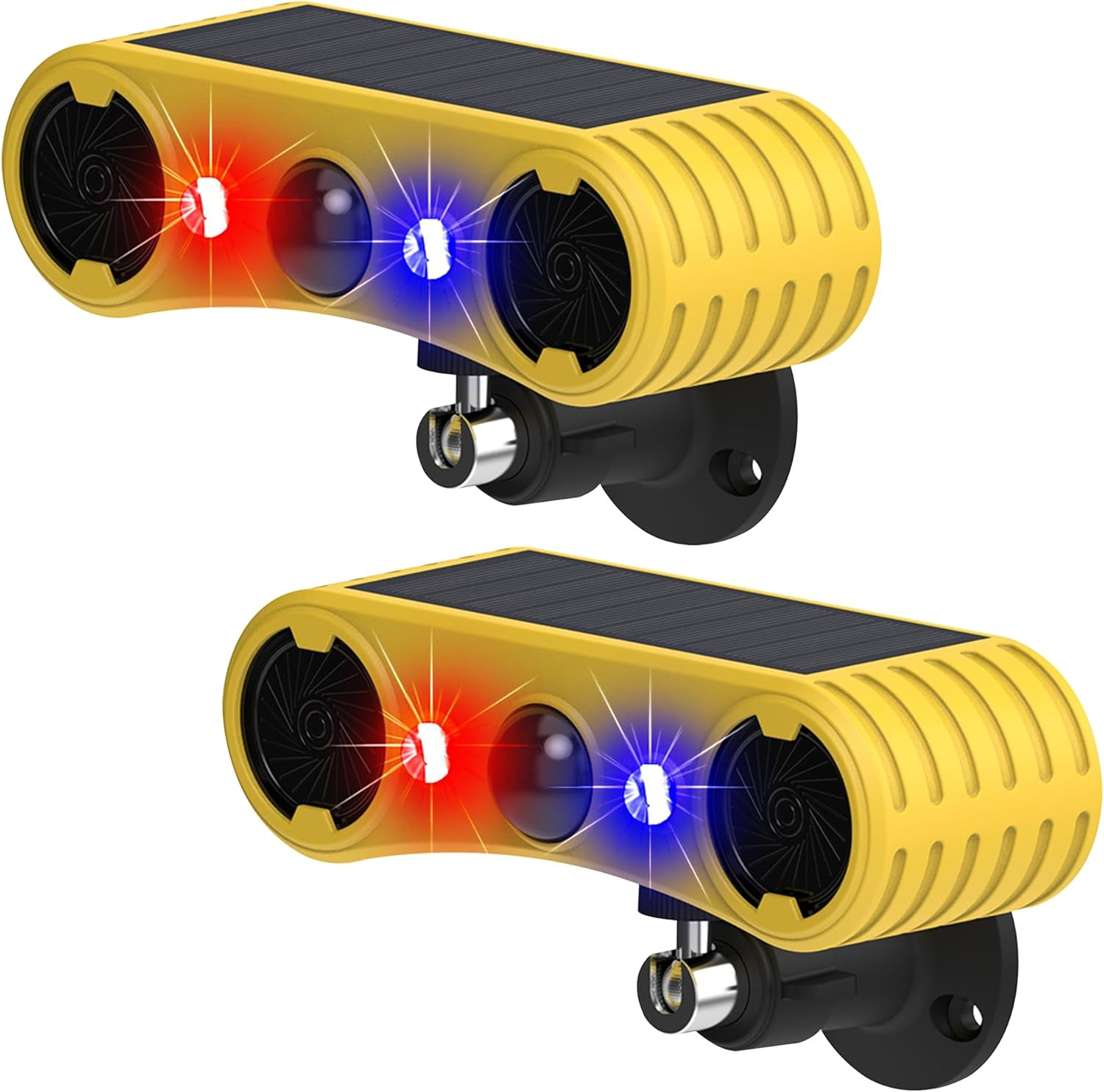 QXMH Solar Outdoor Motion Sensor Alarm-129Db Loud Noise Maker Ultrasonic Solar Infrared Induction Alarm,Outdoor Security Lights Waterproof Lamp，Red and Blue Flashing Alarm (4 Pack)