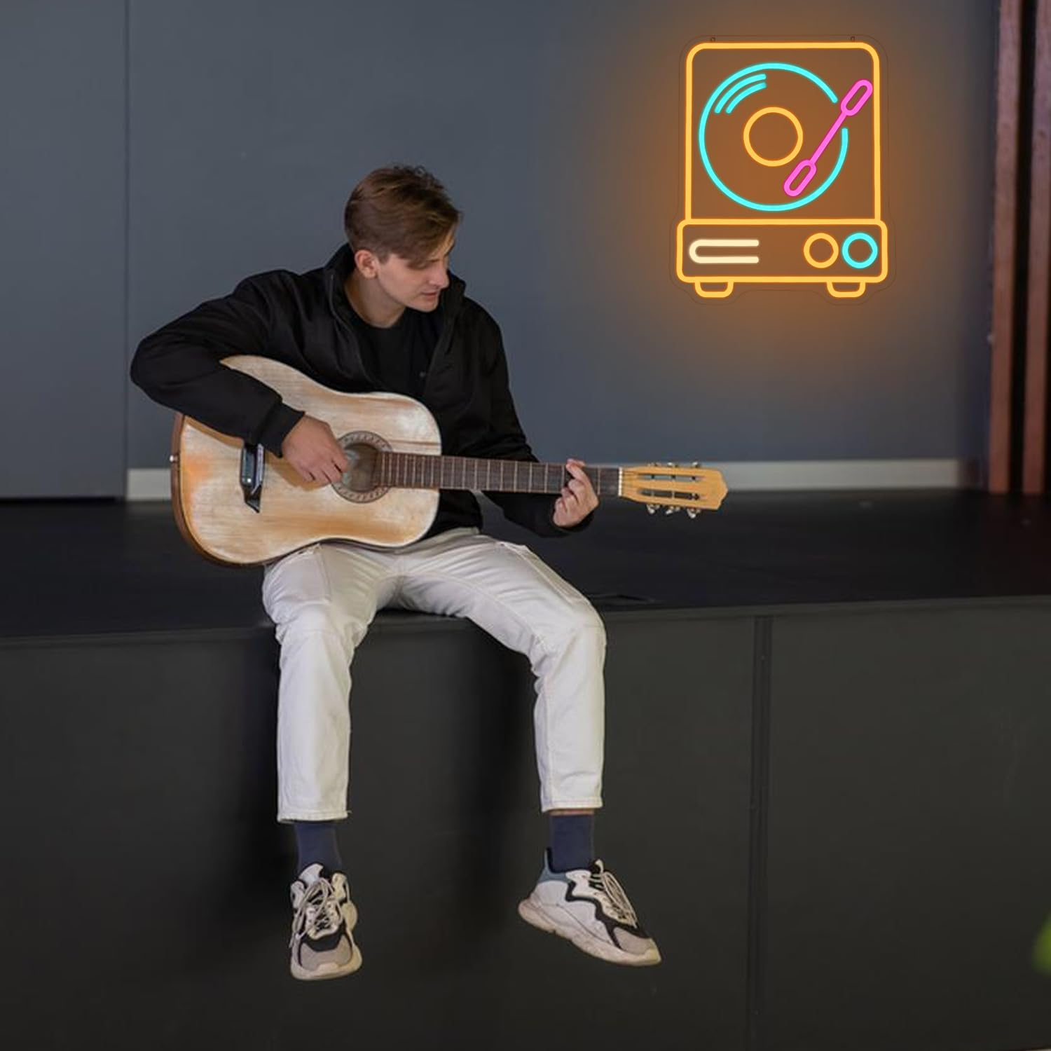 LMSIGNLY Record Player Neon Sign for Wall Decor Retro Music Record Neon Light Music Neon Light Sign Colorful Record Player LED Sign for Bedroom Music Classroom Concert Bar Party image number 6