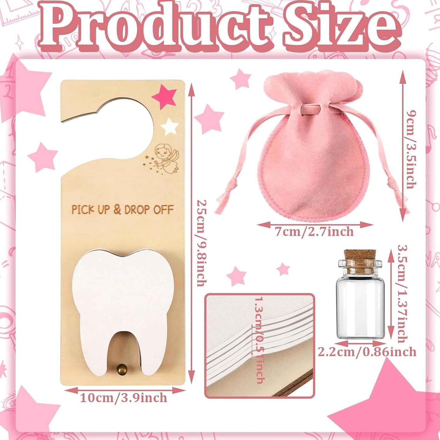 Tooth Fairy Pick up and Drop Off, Tooth Fairy Door Hanger with Money Slot,Tooth Fairy Tooth Holder Bag,Tooth Holder Pouch, Velvet Pouch Tooth Fairy Box - Pink image number 4